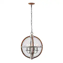 Jonathan Y - Gaines 16" 4-Light Adjustable Iron Rustic Industrial LED Pendant, Brown/Silver - Silver/Brown