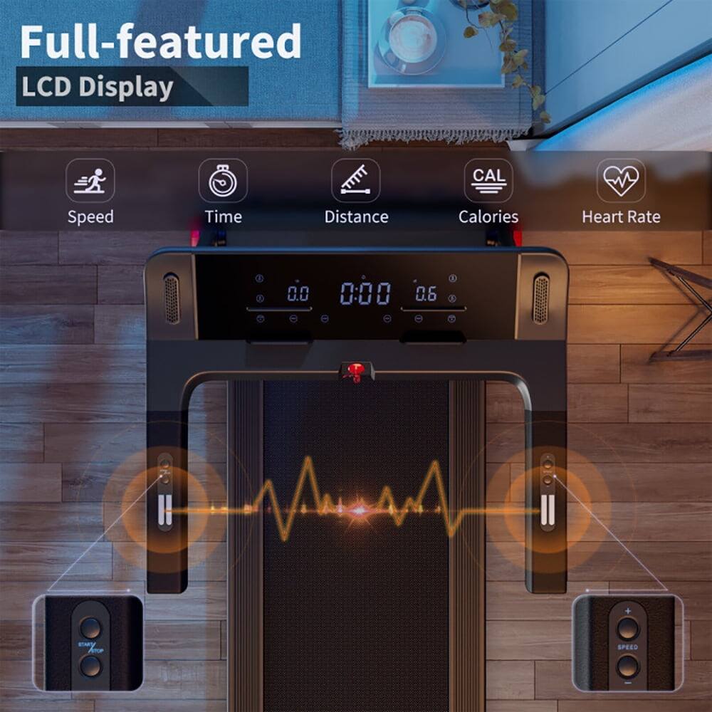 Full-featured LCD Display

- Speed
- Time
- Distance
- Calories
- Heart Rate

0.0 0:00 0.6