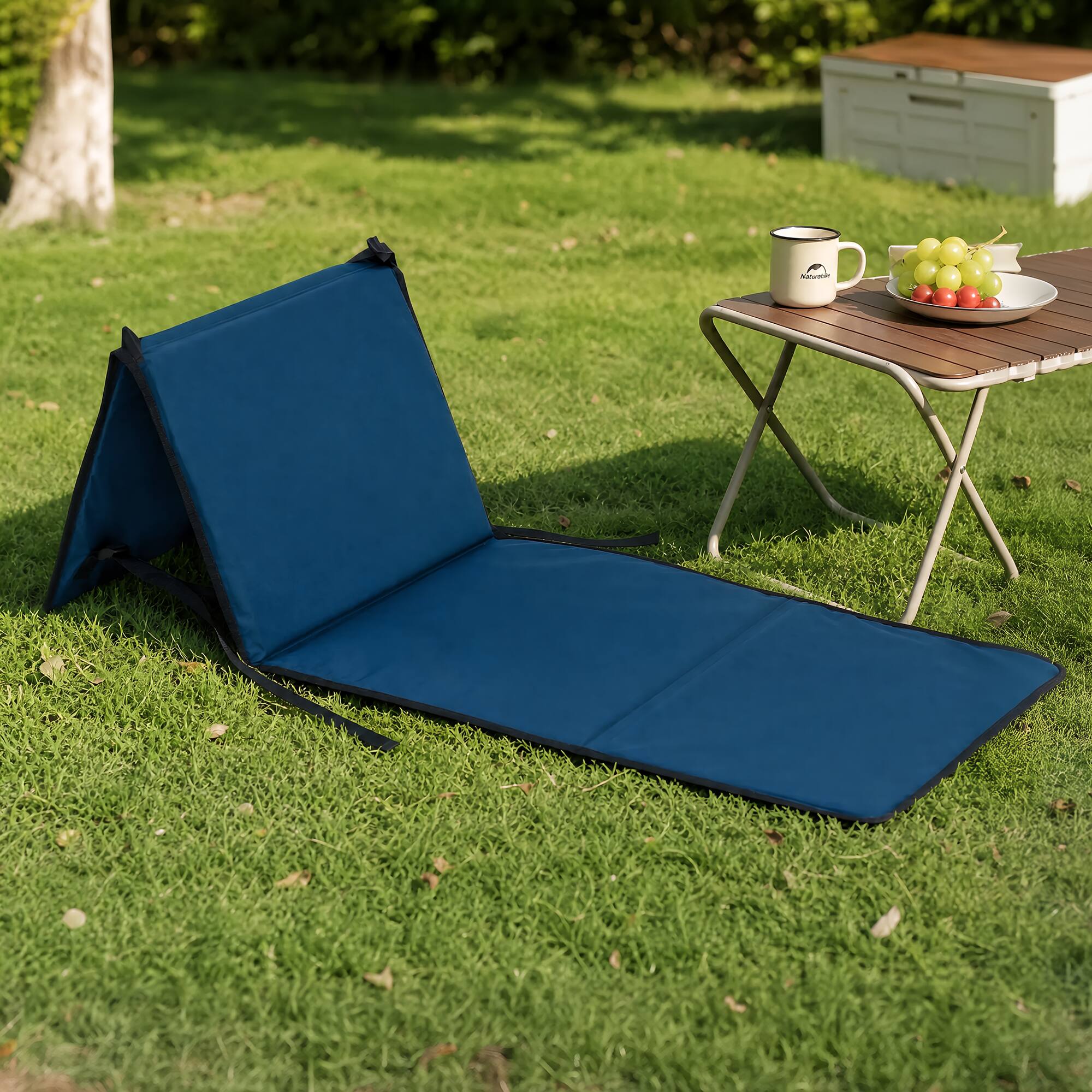Alt View 5. SUNJOY - Sunjoy Ultra-Light Reclining Beach Tanning Mat Lounge Chair with Backrest, Portable for Camping & Road Trips, Khaki - Blue.