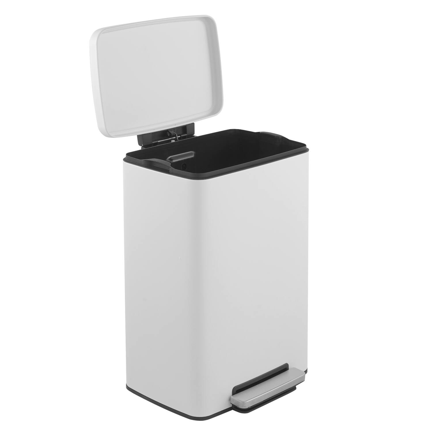 Left. Innovaze - 13 Gal./50 Liter Rectangular Stainless Steel Step-on Trash Can for Kitchen - Matt White.