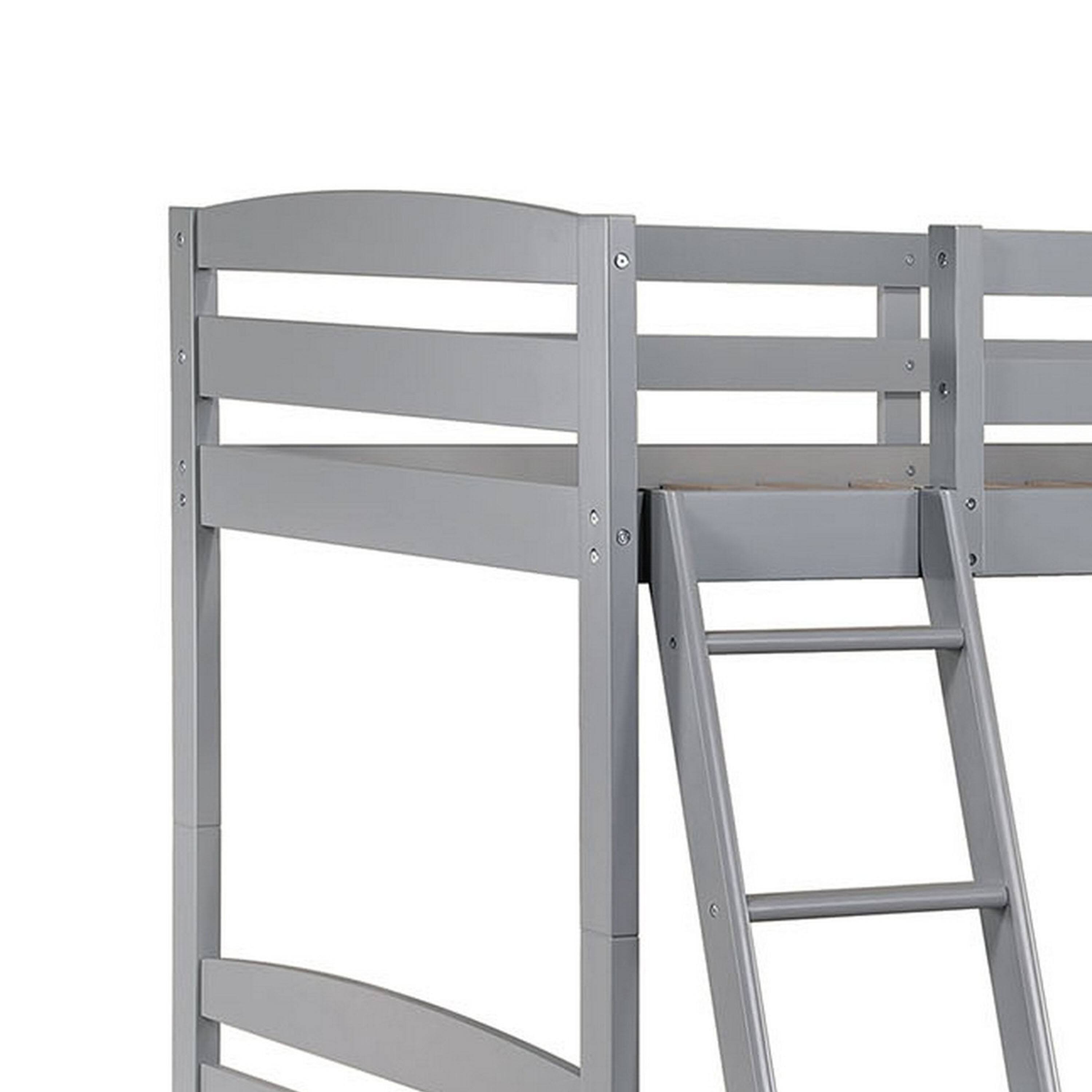 Alt View 2. Manhattan Lane - Hina Twin Bunk Bed, Angled Ladder, Sturdy Slat Design, Gray Solid Wood - Gray.