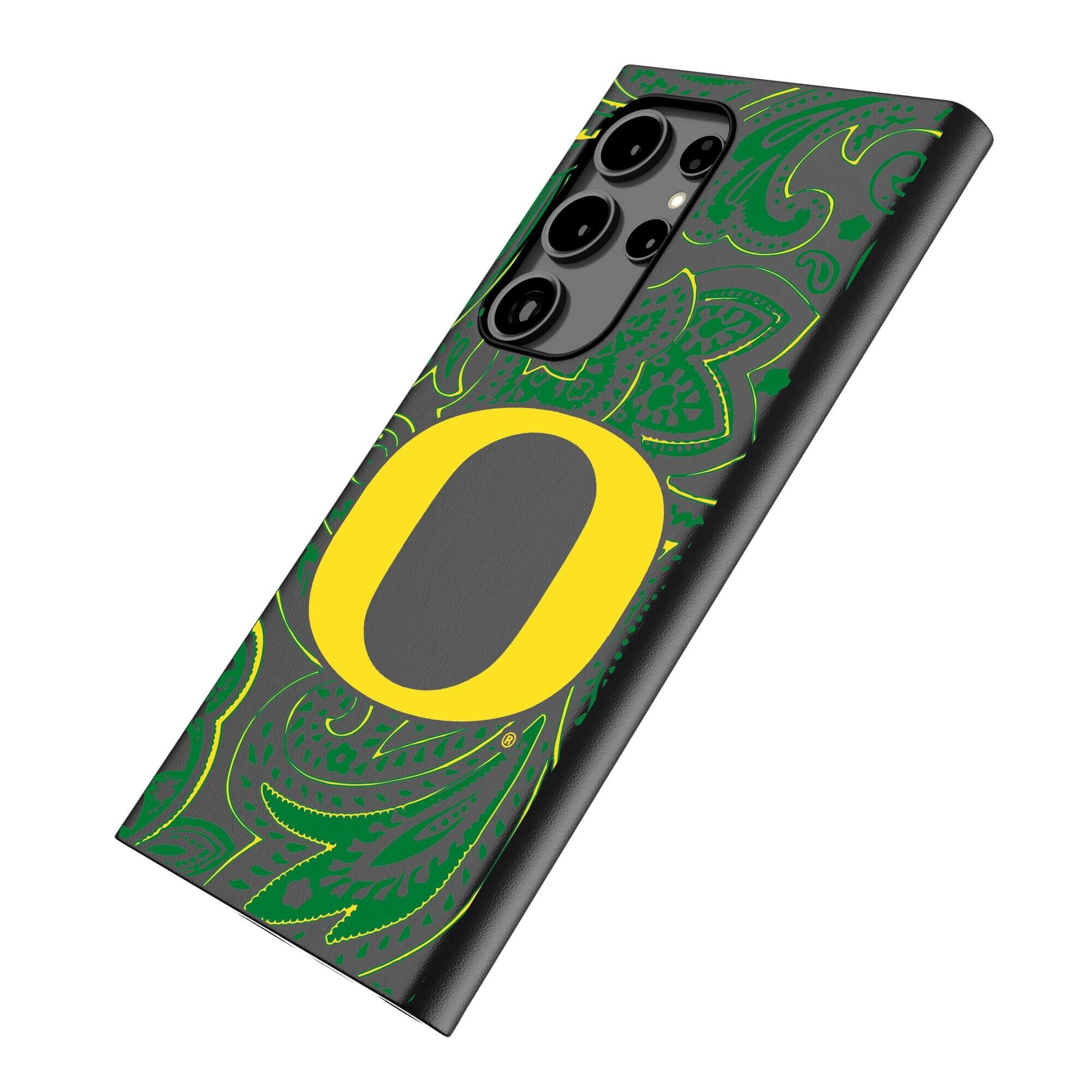 Alt View 1. Keyscaper - Oregon Ducks Paisley Galaxy Magnetic Bump Case - S25 - Black.