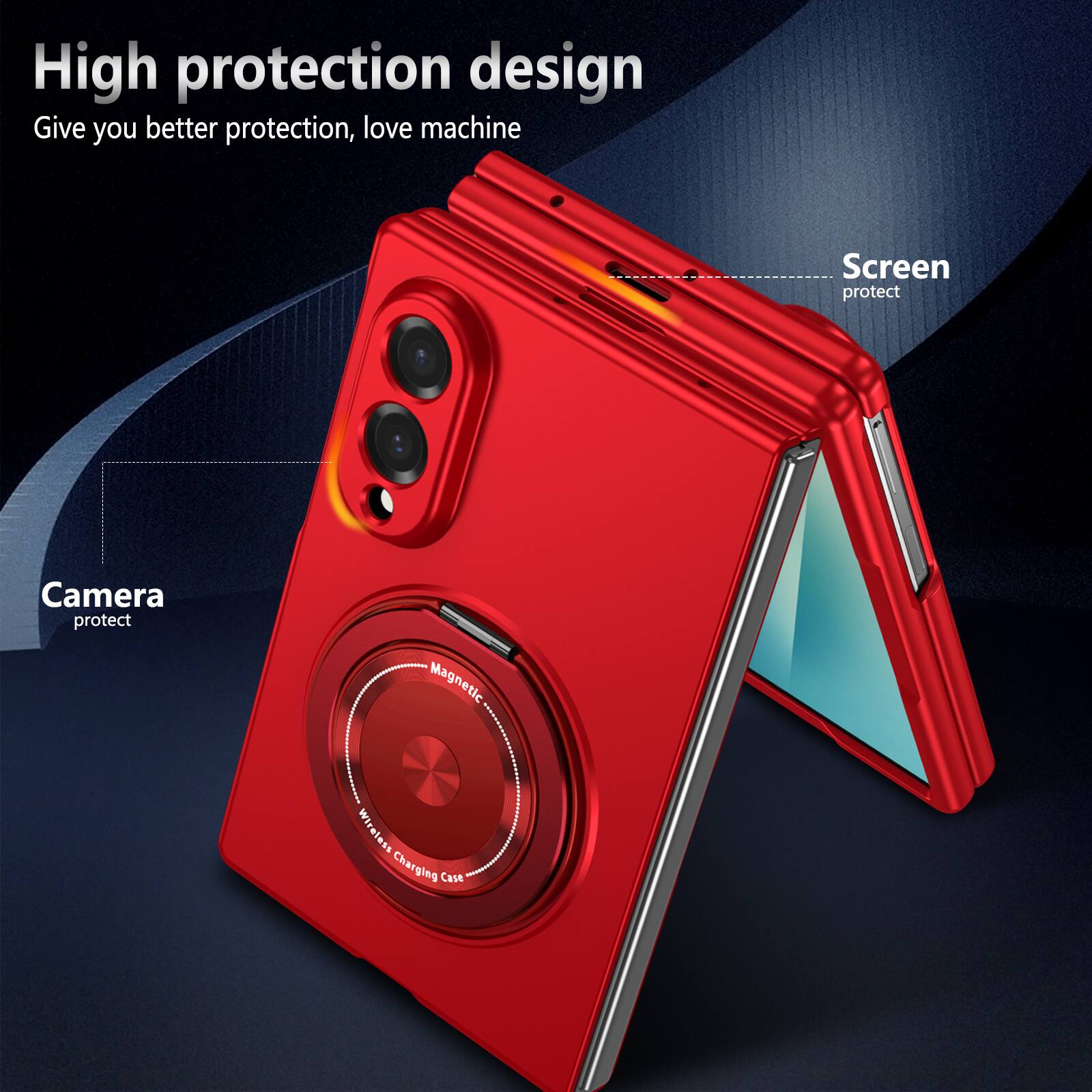 High protection design  
Give you better protection, love machine  

Screen protect  
Camera protect  
Magnetic Wireless Charging Case