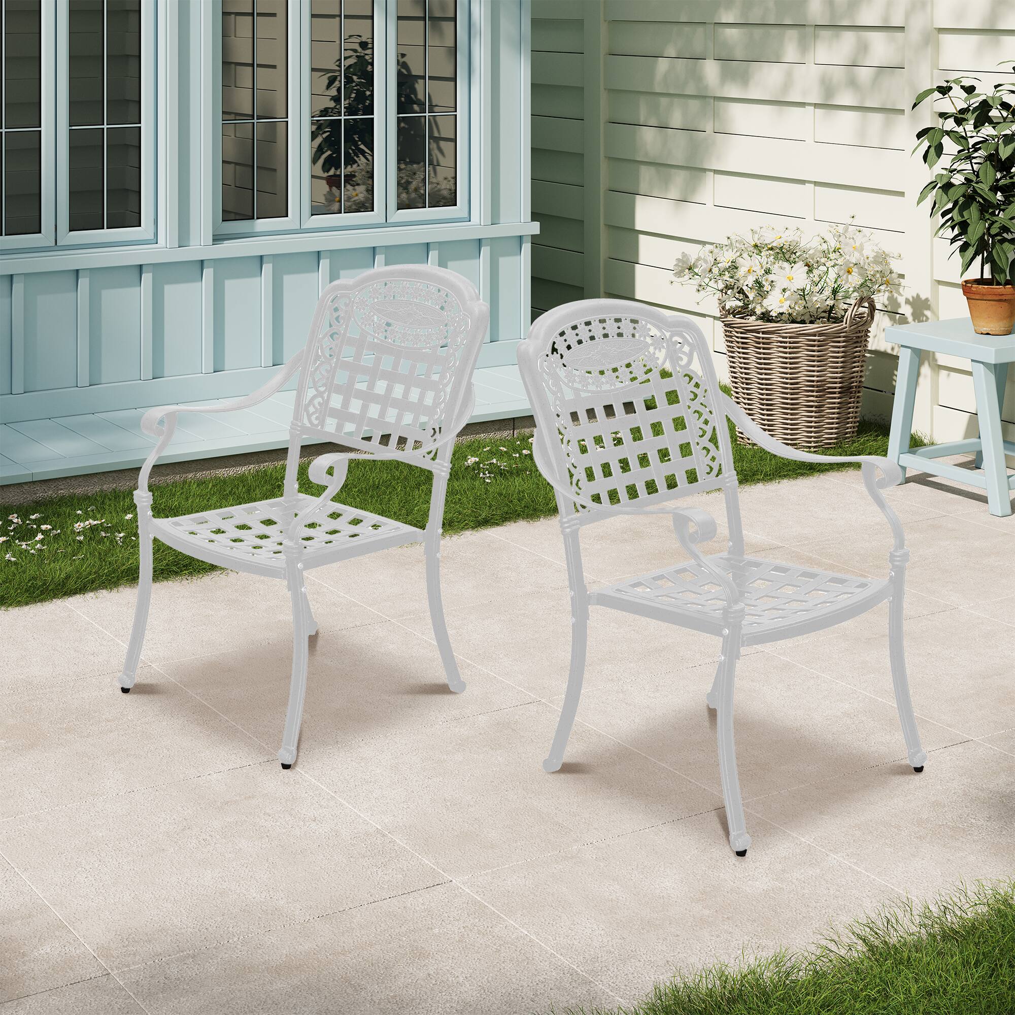 Left. Mondawe - 2 Piece Cast Aluminum Dining Chair - White.