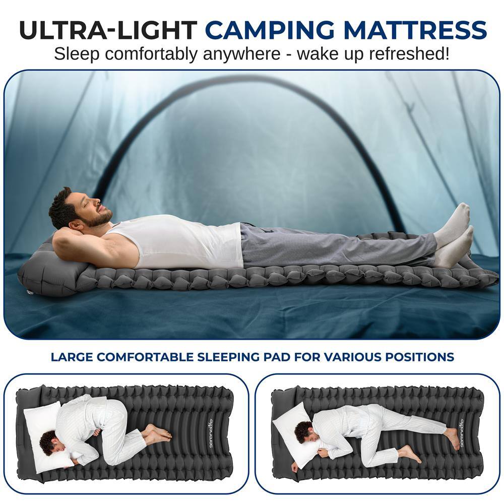 ULTRA-LIGHT CAMPING MATTRESS  
Sleep comfortably anywhere - wake up refreshed!  

LARGE COMFORTABLE SLEEPING PAD FOR VARIOUS POSITIONS