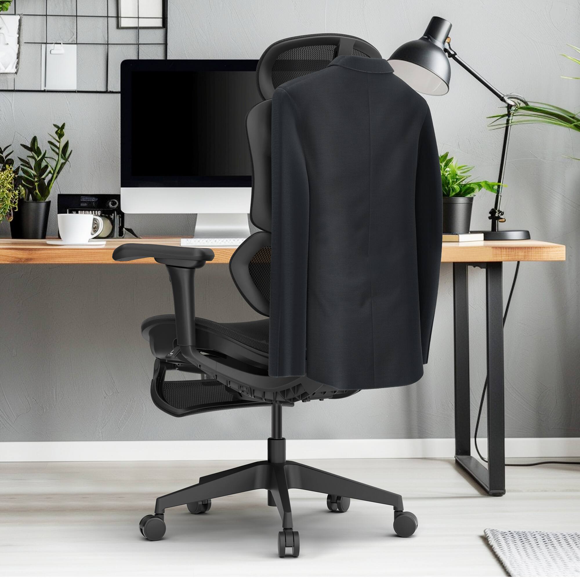 Alt View 14. ACGAM - Ergonomic Mesh Office Chair, High Back Gaming Chair w/ Footrest, Lumbar Support, 4D Armrest, Headrest, Large Nylon Base - Black.