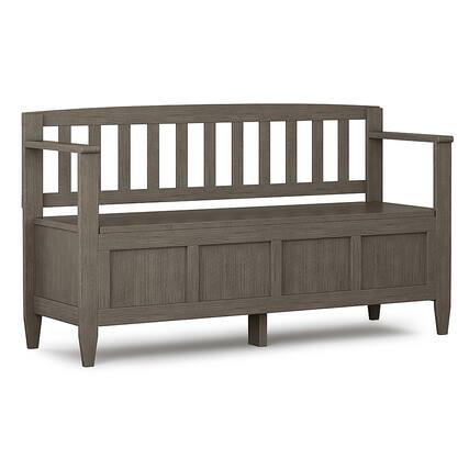 Front. Simpli Home - Brooklyn Entryway Storage Bench - Farmhouse Grey.