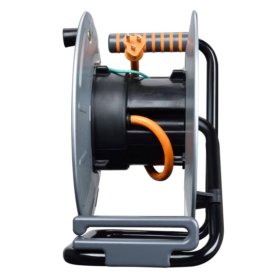 Masterplug 1Ft 4 Sockets 15A 12AWG Large Open Metal Reel Metal & Orange ...
