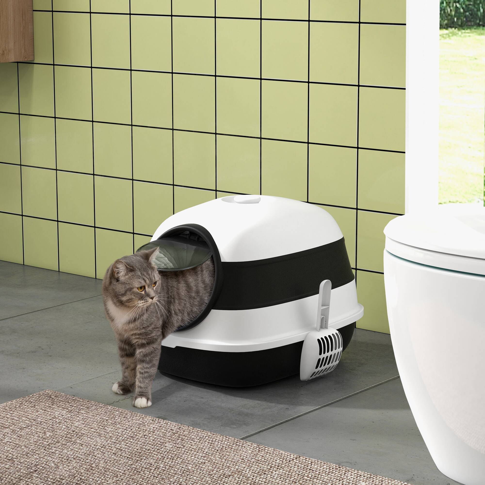 Alt View 1. Pawhut - Covered Cat Litter Box with Lid - Black.