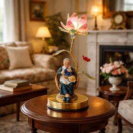 FC Design - 16"H Multicolor Grandma Knitting Figurine with Floral Accent Touch Lamp