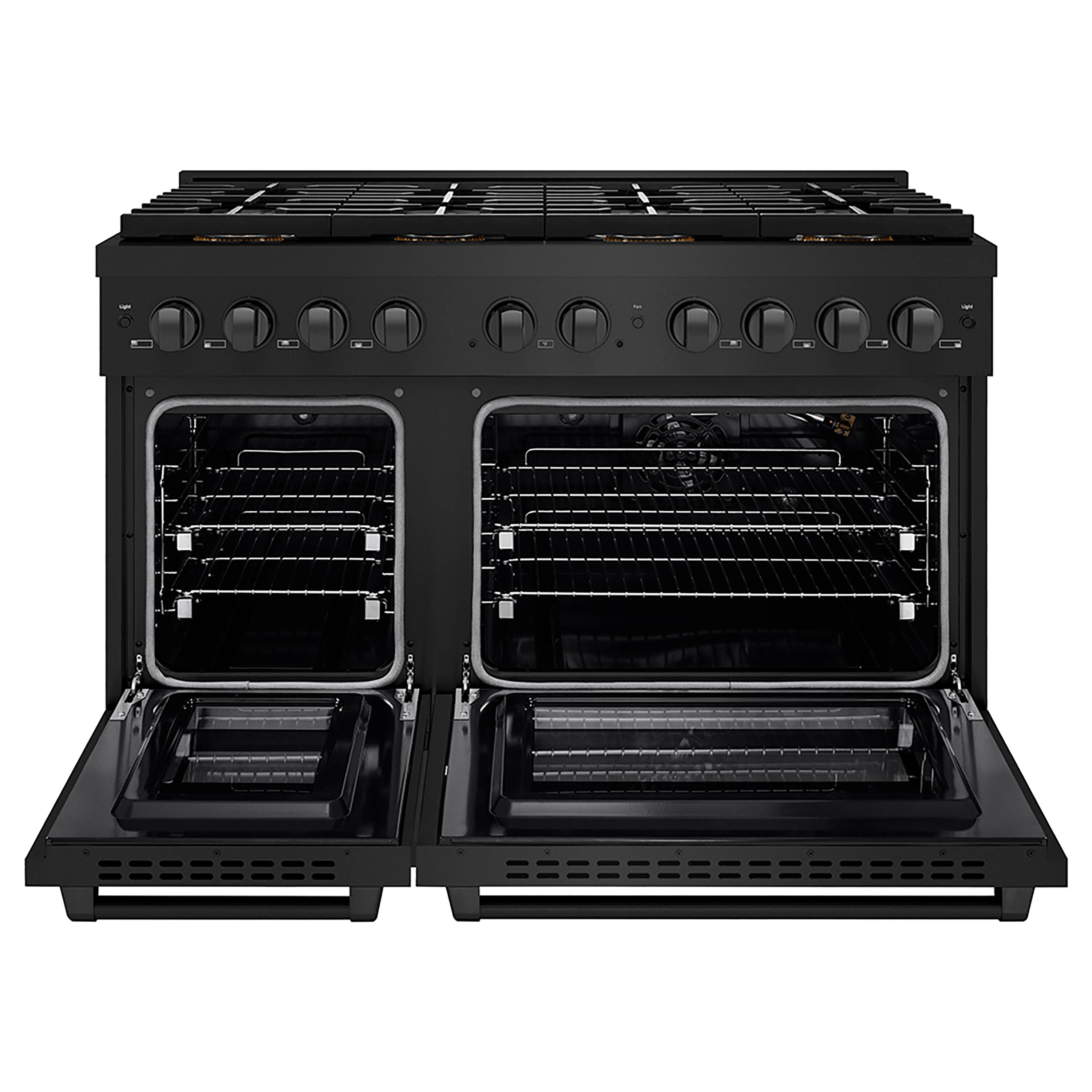 Angle. ZLINE - ZLINE 48 in. Paramount Gas Range with 8 Burner DuoPro Cooktop & Dual Ovens (PSGRB-48) - Black Stainless Steel.