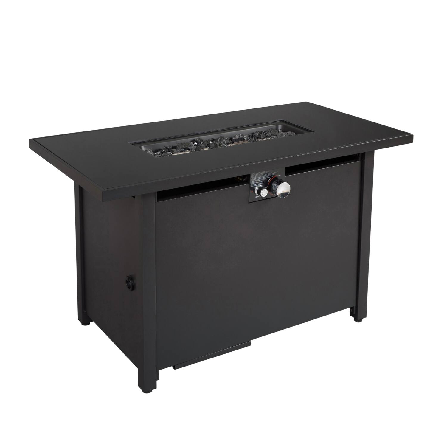 Back. Spaco - 25 x 42" Steel Outdoor Fire Pit Table, 50,000 BTU, Propane/Natural Gas, Lava Rock - Black.