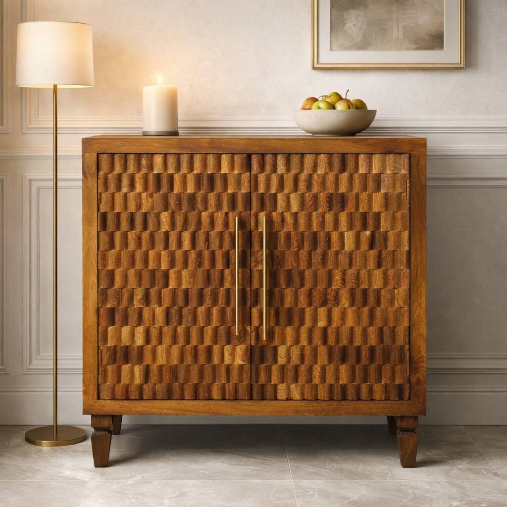 Angle. Artisan Furniture - Artisan Furniture Solid Wood Cadiz Carved Cabinet - Brown.