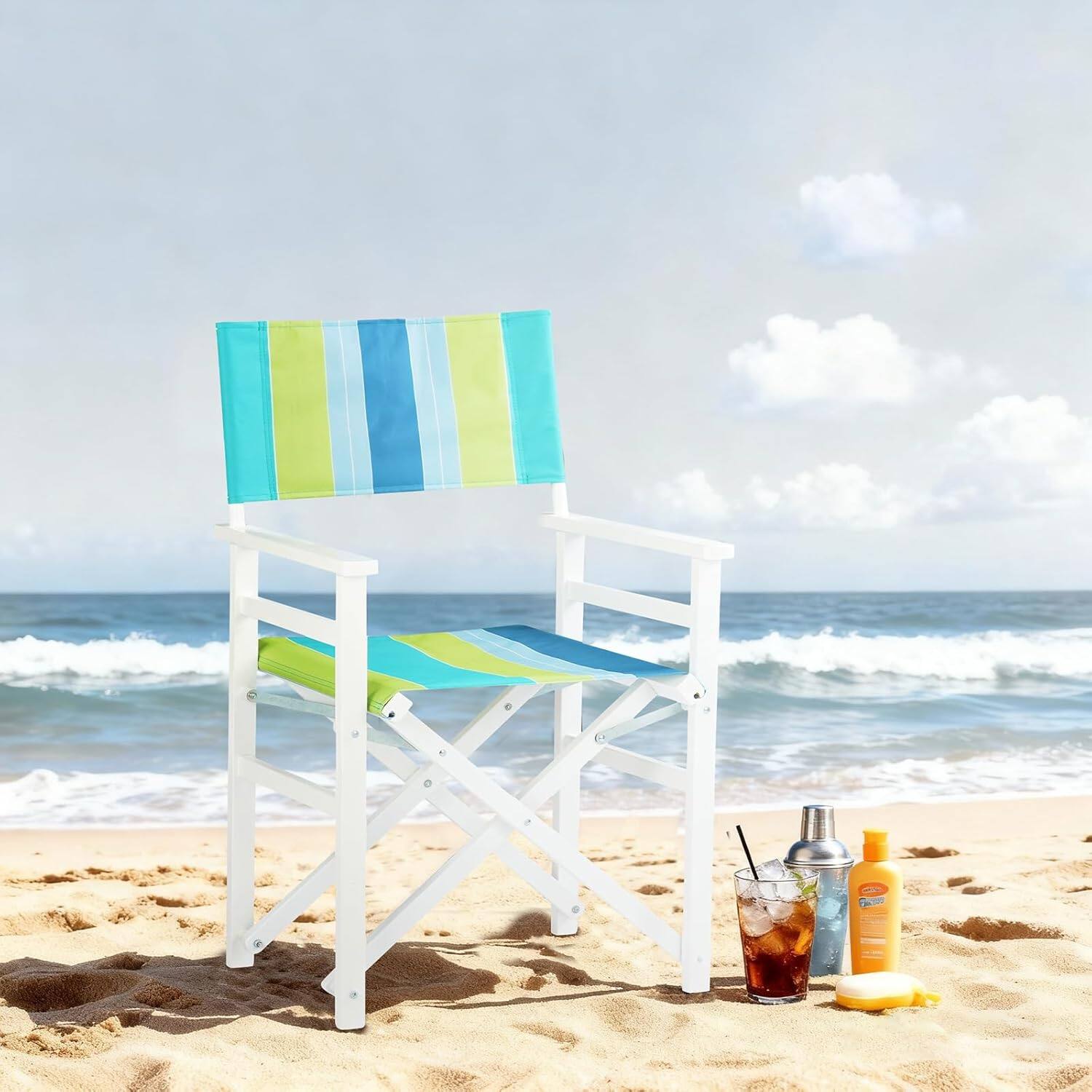 Alt View 5. Winado - 2 PCS Widen Folding Director Chair with Sturdy Wooden Frame & Beige Canvas, Portable, Durable for Outdoor Patio Camping - Green.