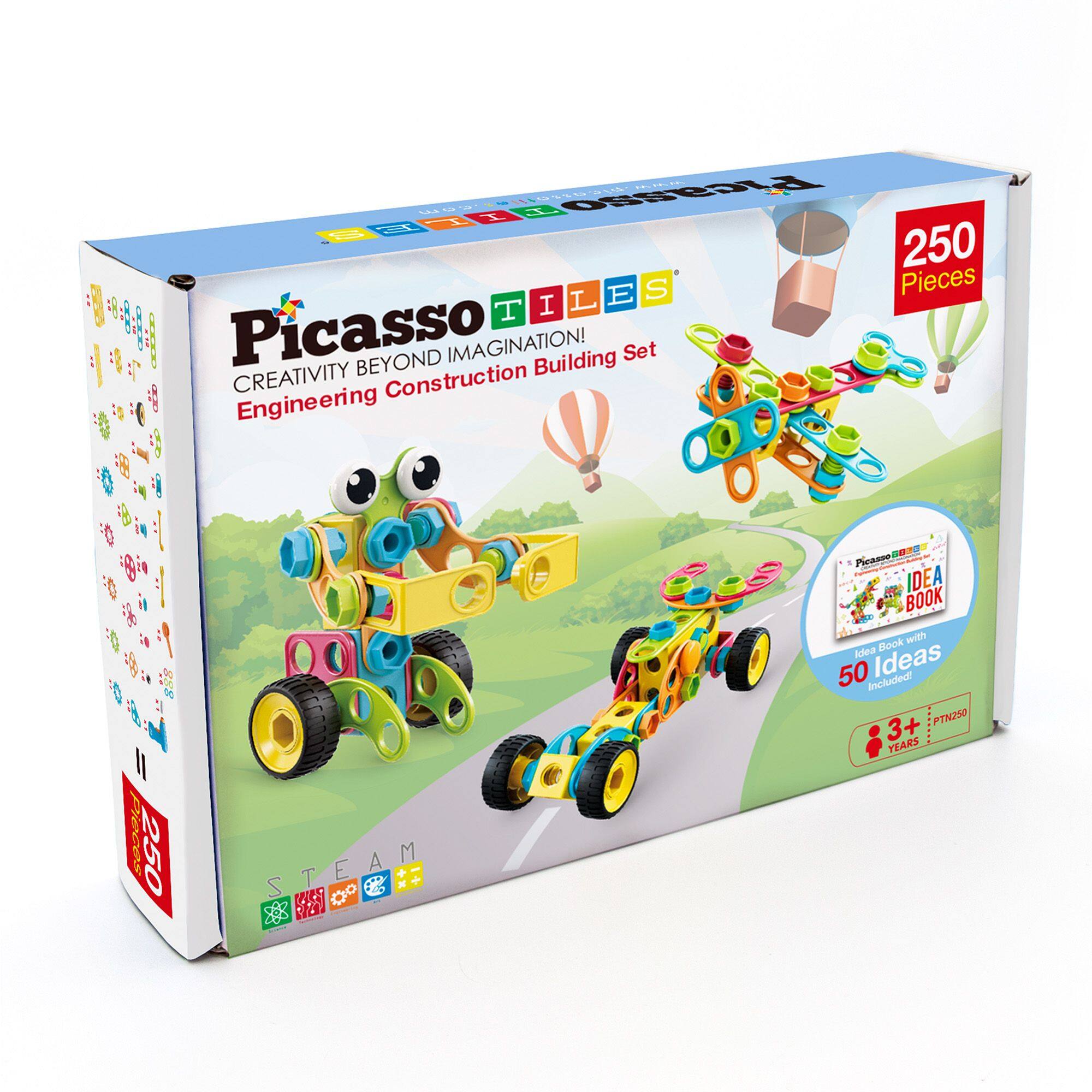 Picasso Tiles  
Creativity Beyond Imagination!  
Engineering Construction Building Set  

250 Pieces  

STEAM  

IDEA BOOK  
Includes 50 Ideas  

3+ Years  

PTN250