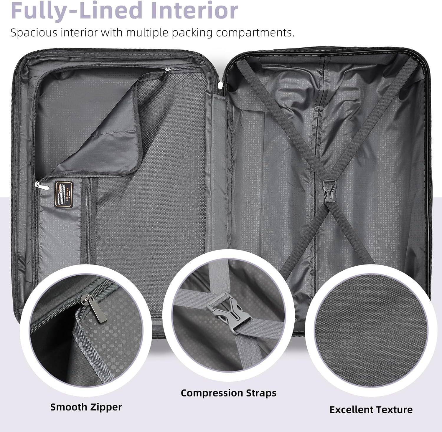 Fully-Lined Interior  
Spacious interior with multiple packing compartments.  

Smooth Zipper  
Compression Straps  
Excellent Texture