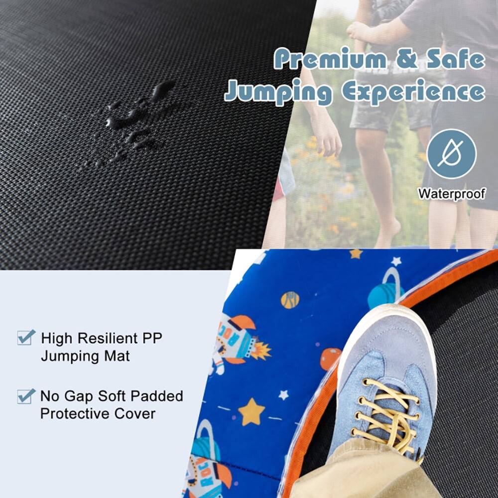 Premium & Safe Jumping Experience  
Waterproof  
High Resilient PP Jumping Mat  
No Gap Soft Padded Protective Cover
