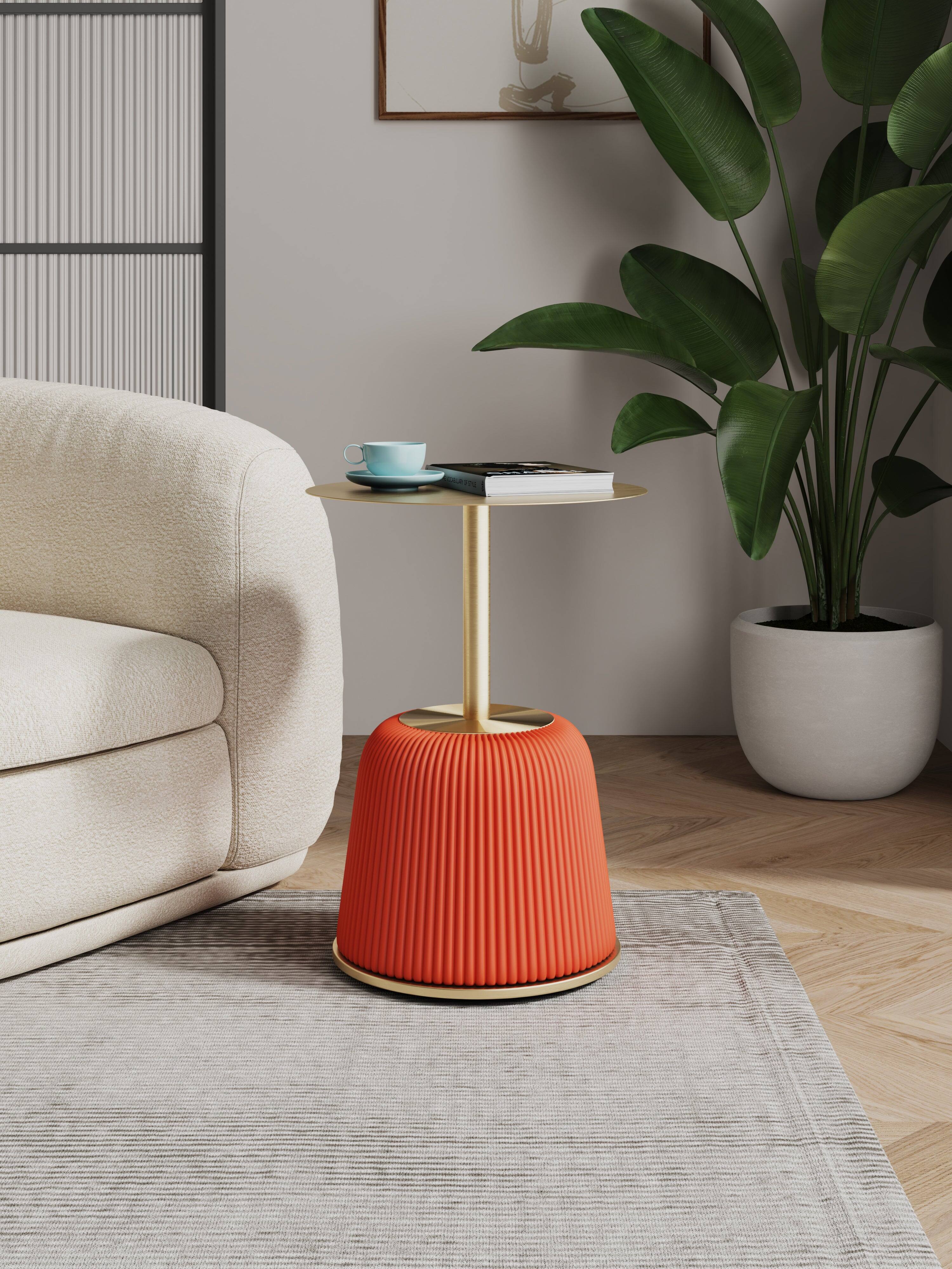 Angle. Manhattan Comfort - Anderson Modern Metal Top Upholstered End Table - Orange.