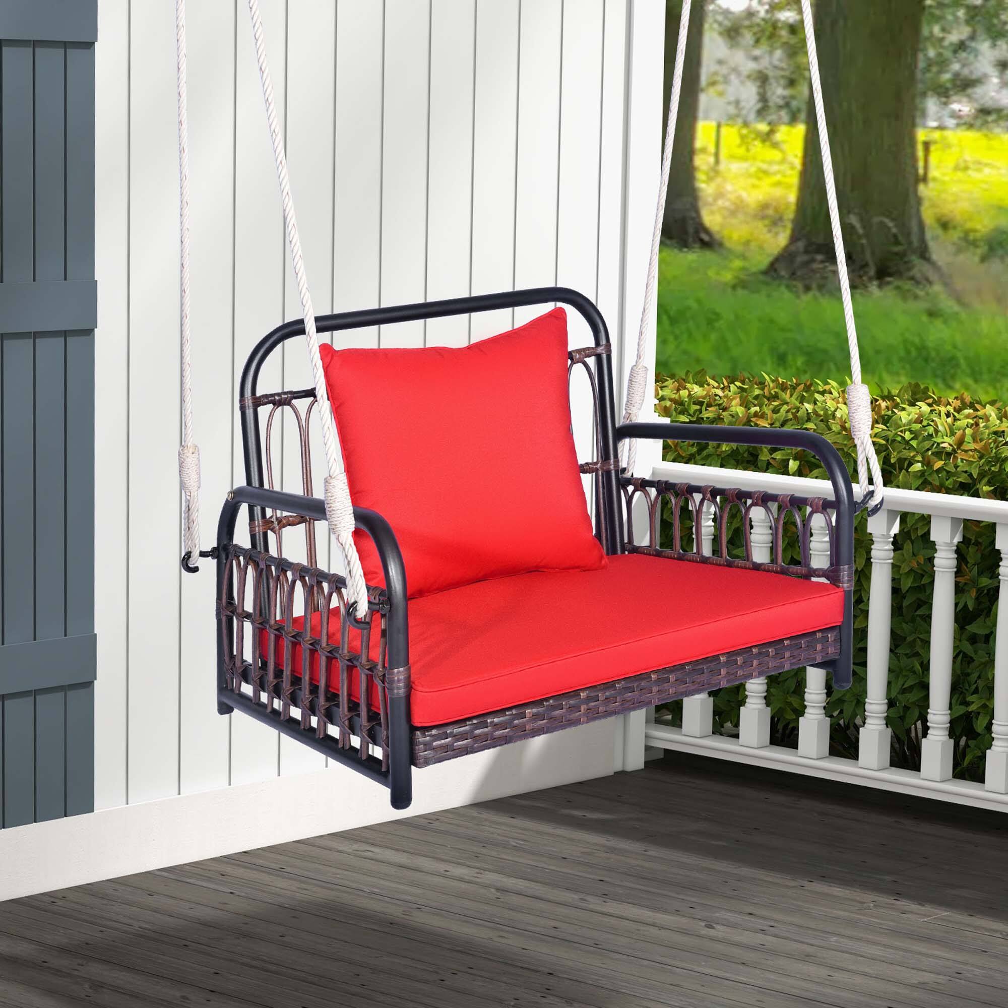 Alt View 4. Costway - Costway Patio Hanging Rattan Basket Chair Swing Hammock Chair with Seat Cushion - Mix Brown,Red.