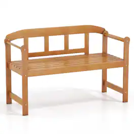 Gymax - Outdoor Acacia Wood Garden Bench 2-Seater Loveseat w/Backrest Angled Armrests - Yellow