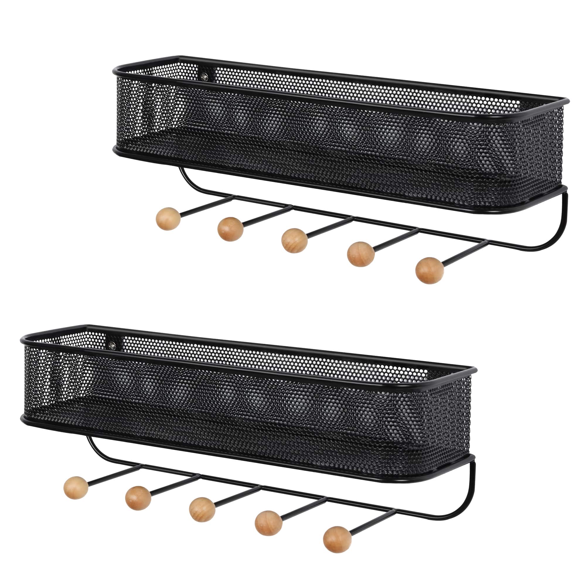 Oumilen - Set of 2 Mesh Wall Storage Basket with Wooden Hooks Black price history on PriceWatchPro