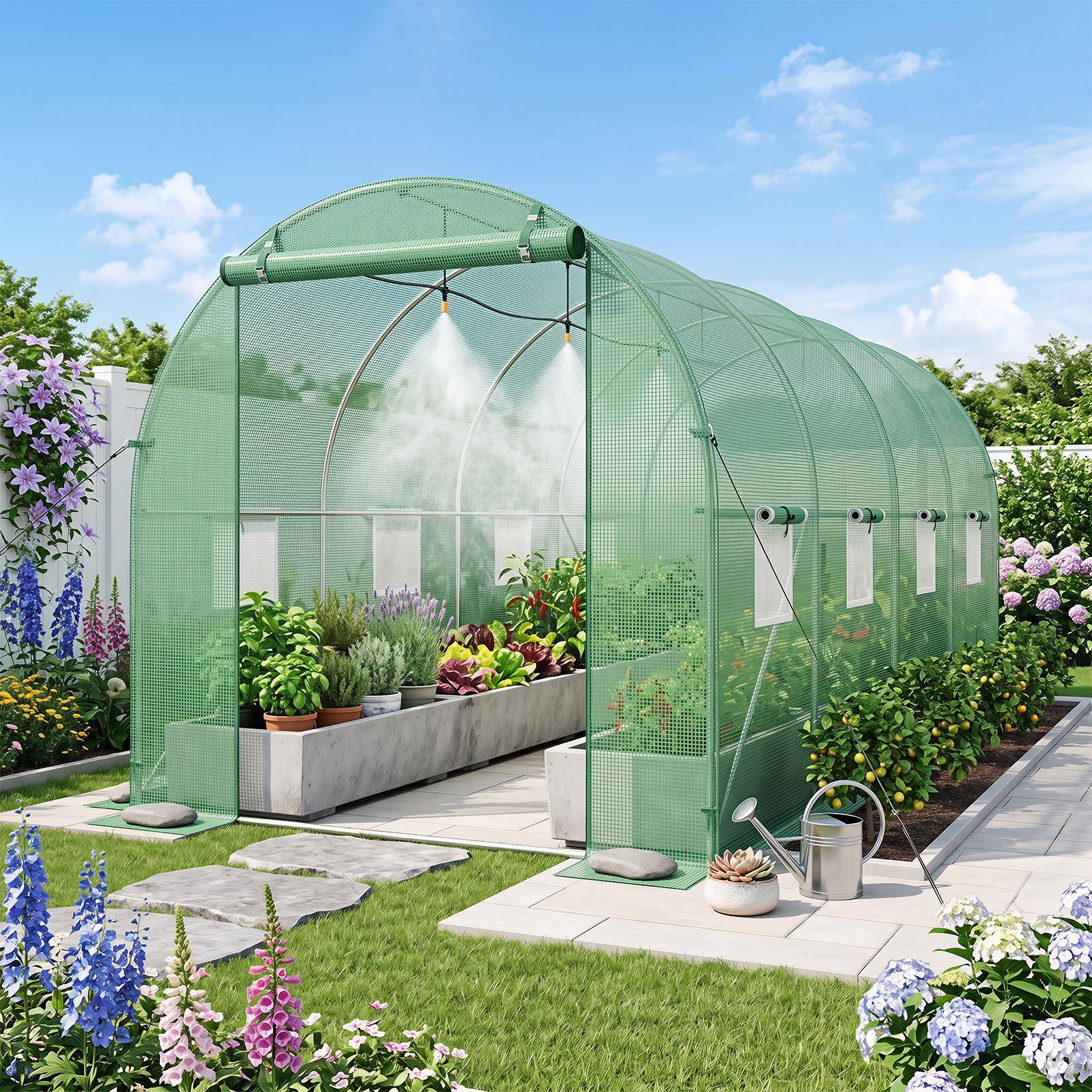 Alt View 1. Costway - Costway 15 x 7 x 7 ft Walk-in Tunnel Greenhouse with Watering System Galvanized Steel Frame.