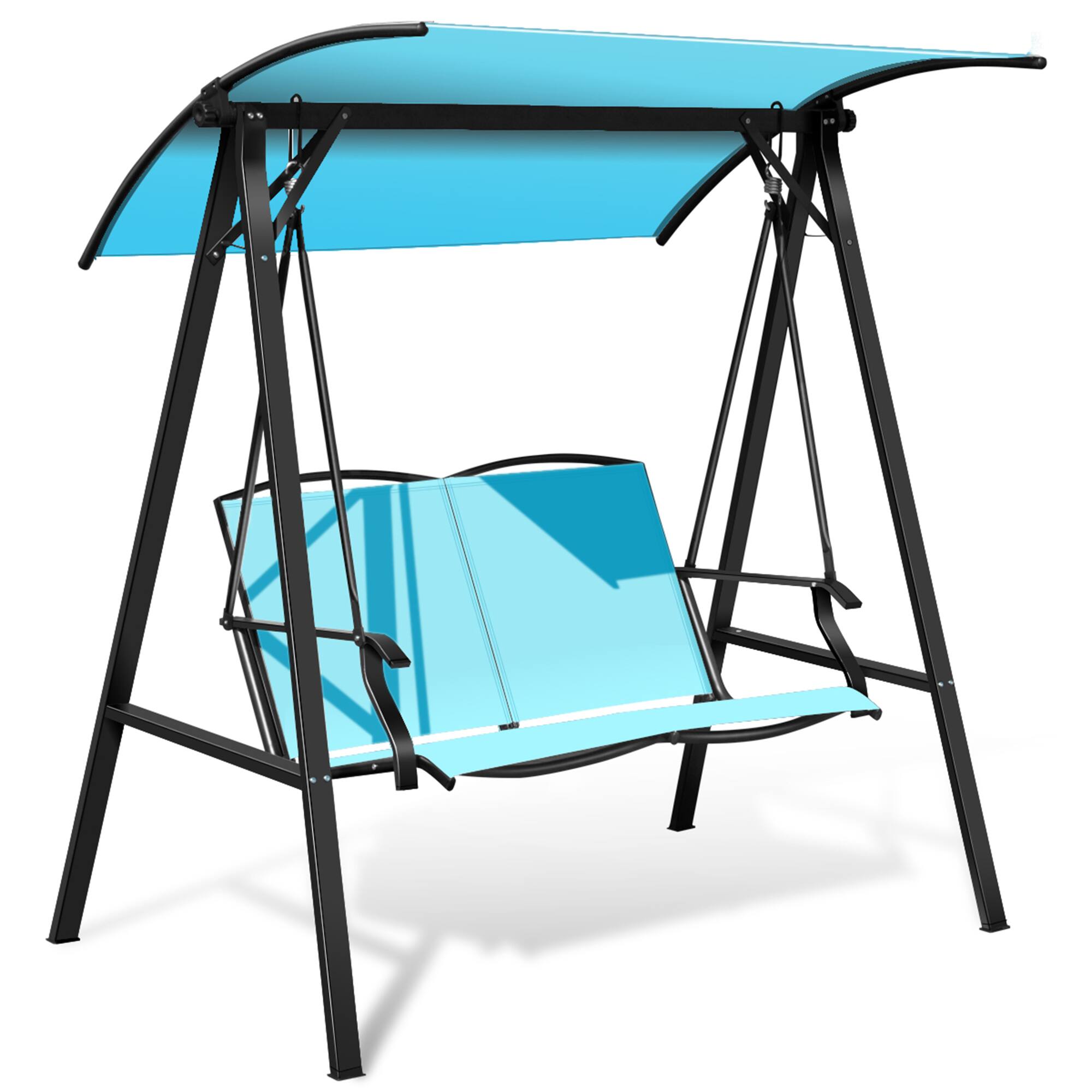 Alt View 3. Gymax - Gymax Patio Canopy Swing Outdoor Swing Chair 2-Person Canopy Hammock Turquoise - Turquoise.