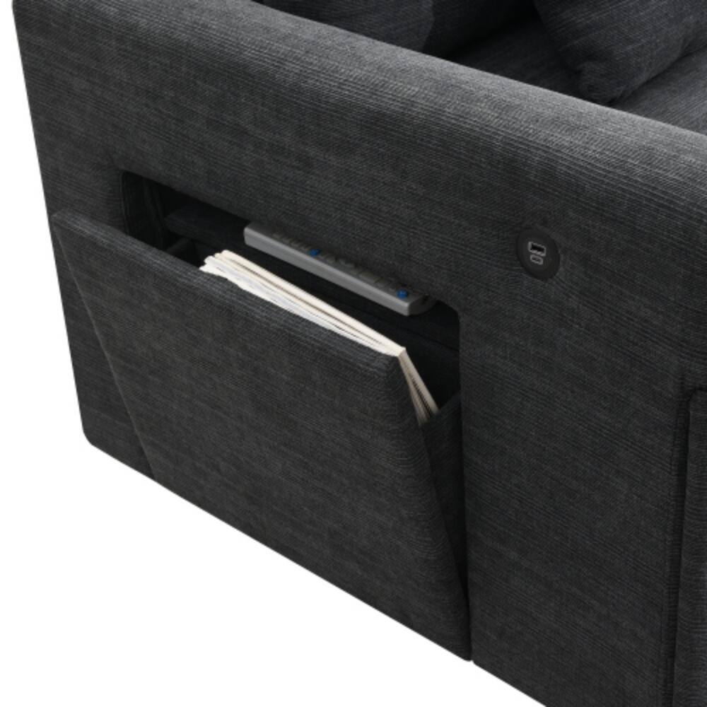 Alt View 4. LUCKY ONE - 128" U-Shaped 6-Seat Chenille Sectional Sofa w/ Oversized Ottoman Armrest Storage USB Ports - Black.