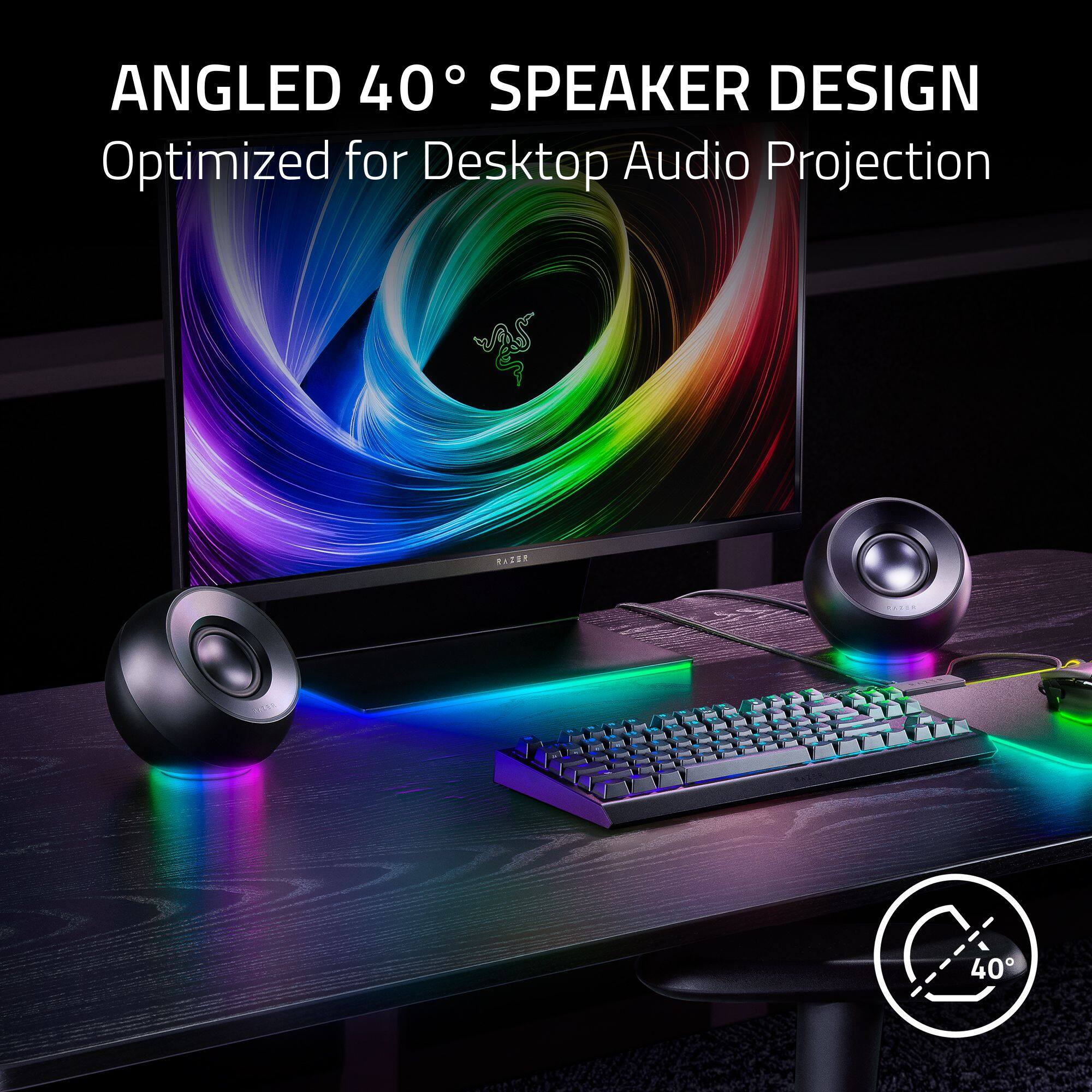 ANGLED 40° SPEAKER DESIGN  
Optimized for Desktop Audio Projection