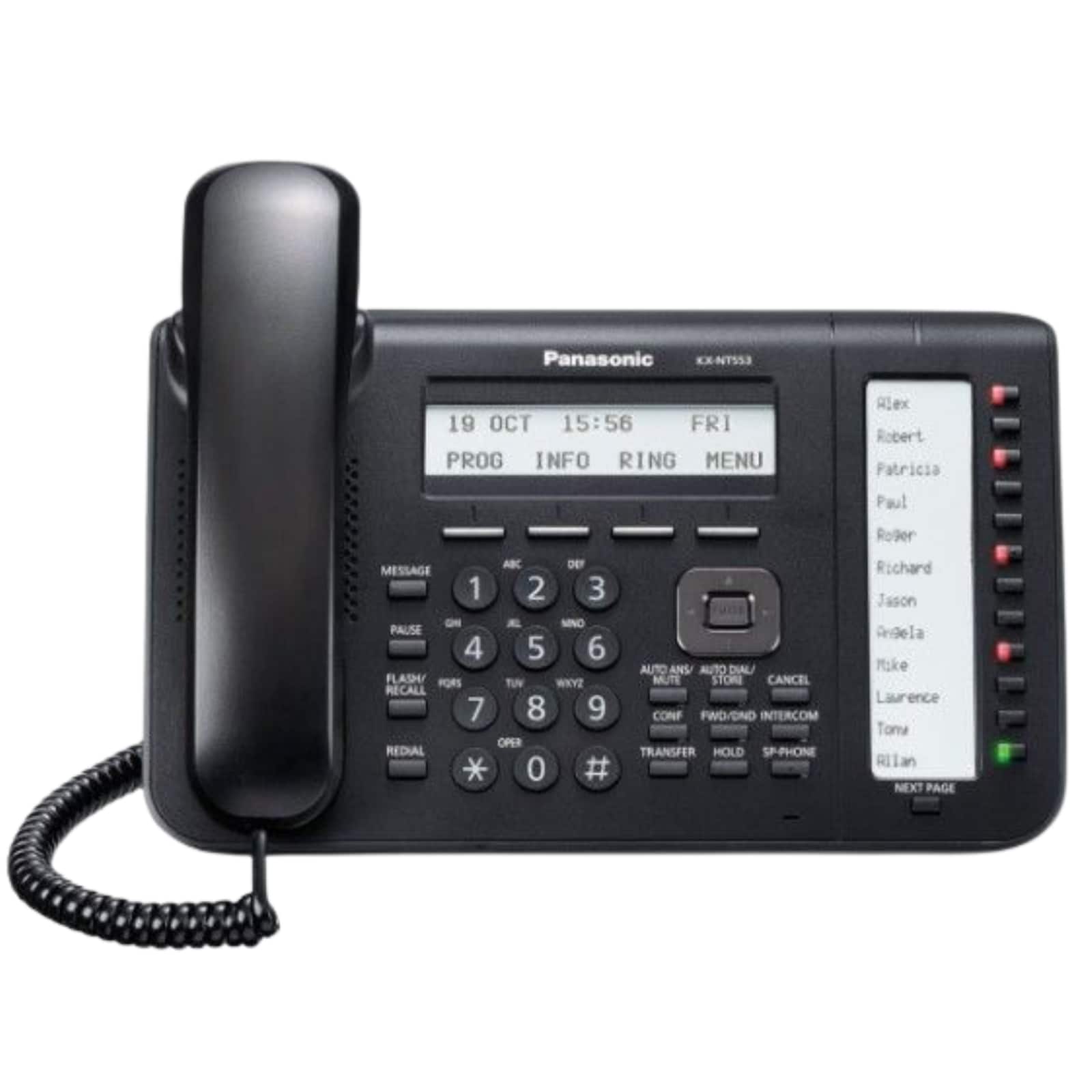 Panasonic - KX-NT553-B IP Proprietary Telephone - 3-Line Backlit LCD, 12x2 Self-Labeling CO Keys, 2-Port Gigabit Ethernet, PoE, EHS - Black