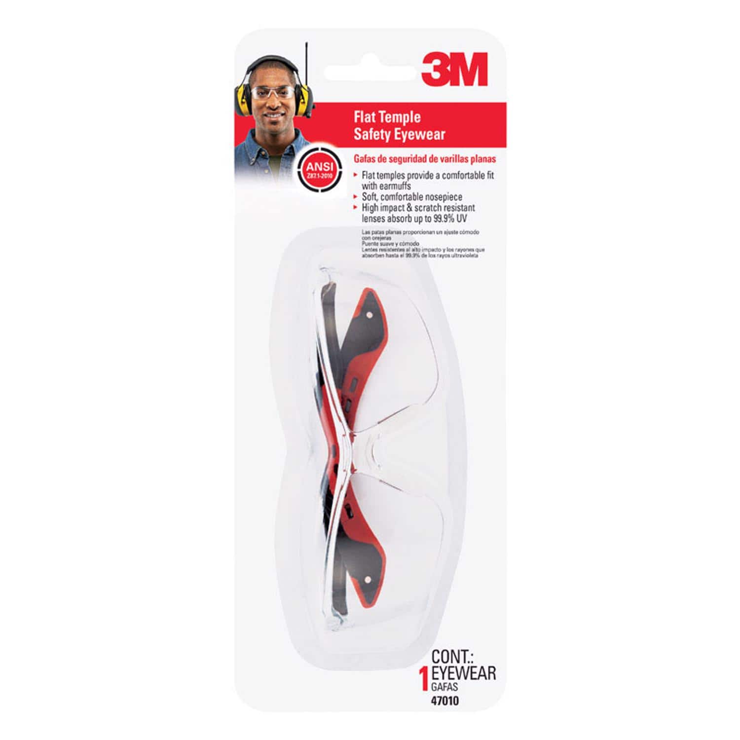 3M - Safety Glasses Clear Lens Black/Red Frame 1 pc - Black | Red