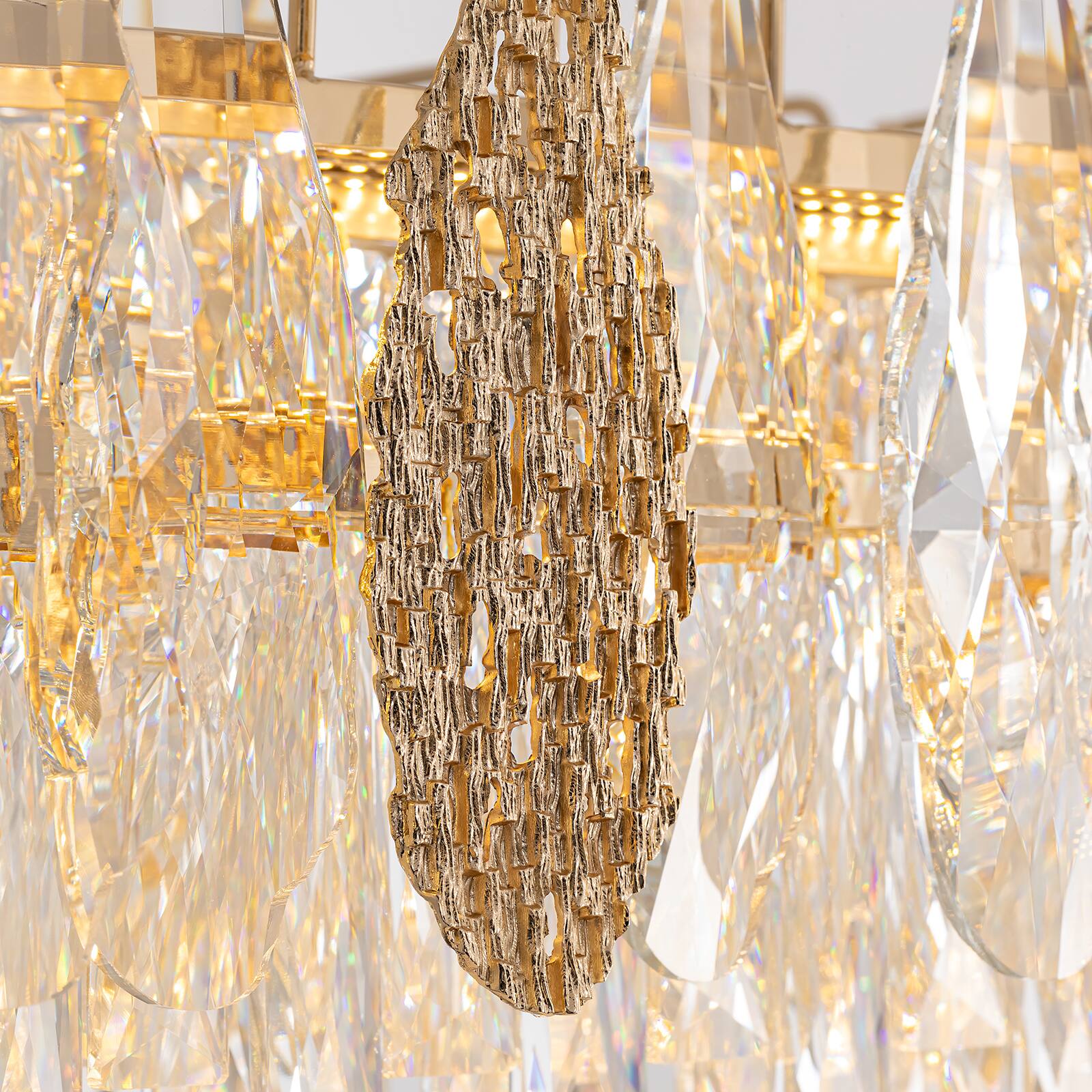 Alt View 2. Siljoy - 40" Modern Gold Linear K9 Crystal Chandelier, Height Adjustable LED Pendant Light for Kitchen Island Dining Living Foyer - Gold.