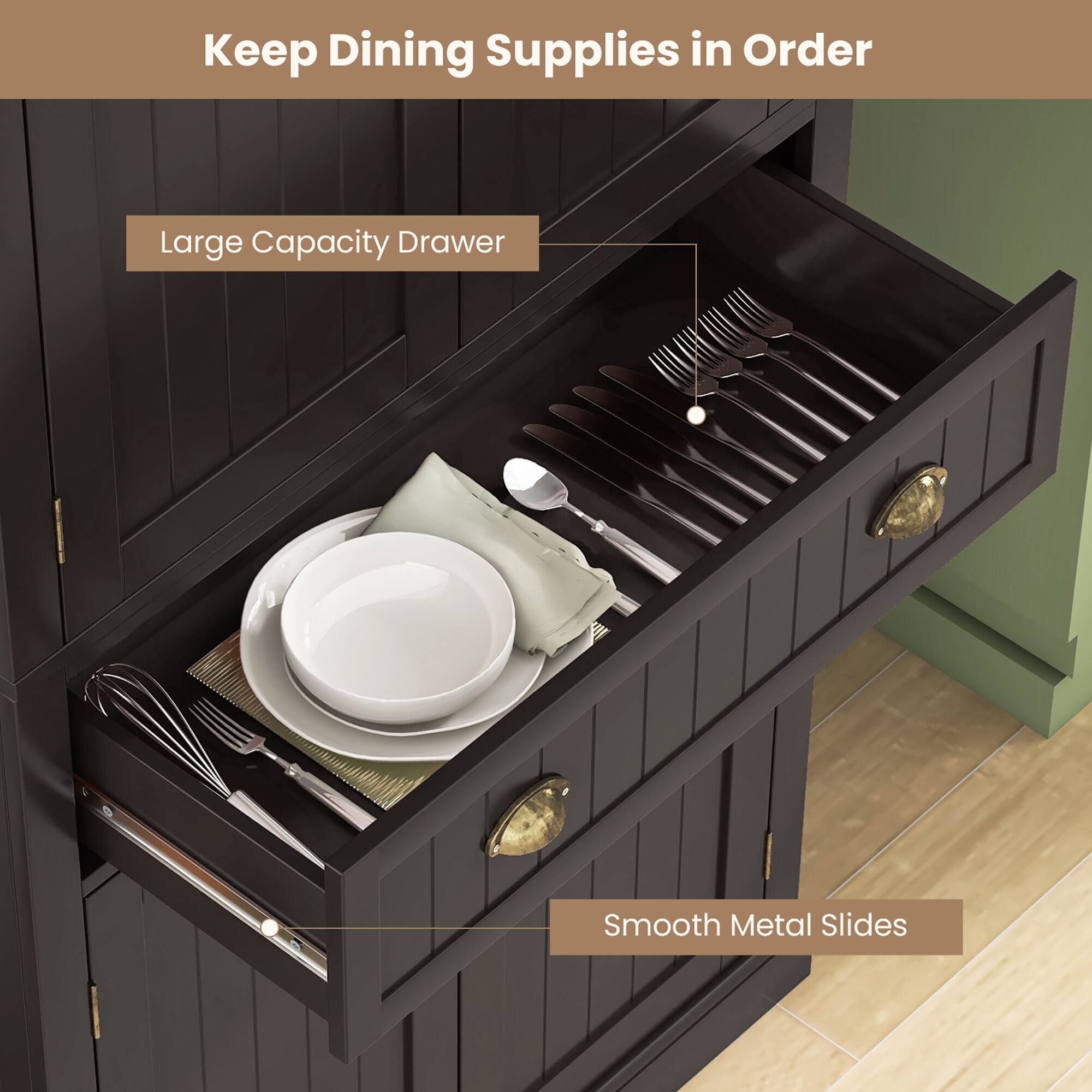 Keep Dining Supplies in Order

Large Capacity Drawer

Smooth Metal Slides