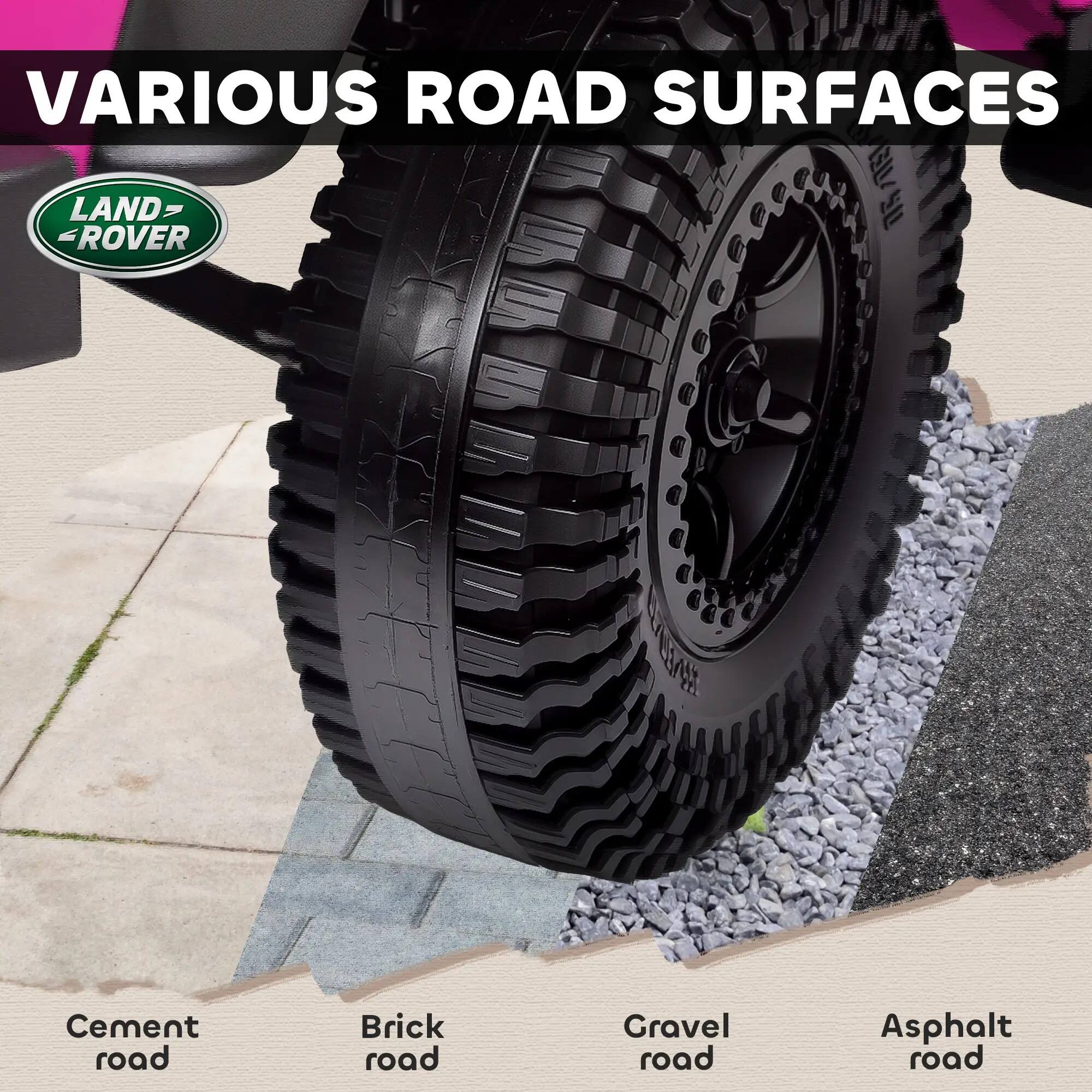 VARIOUS ROAD SURFACES

LAND ROVER

Cement road  
Brick road  
Gravel road  
Asphalt road