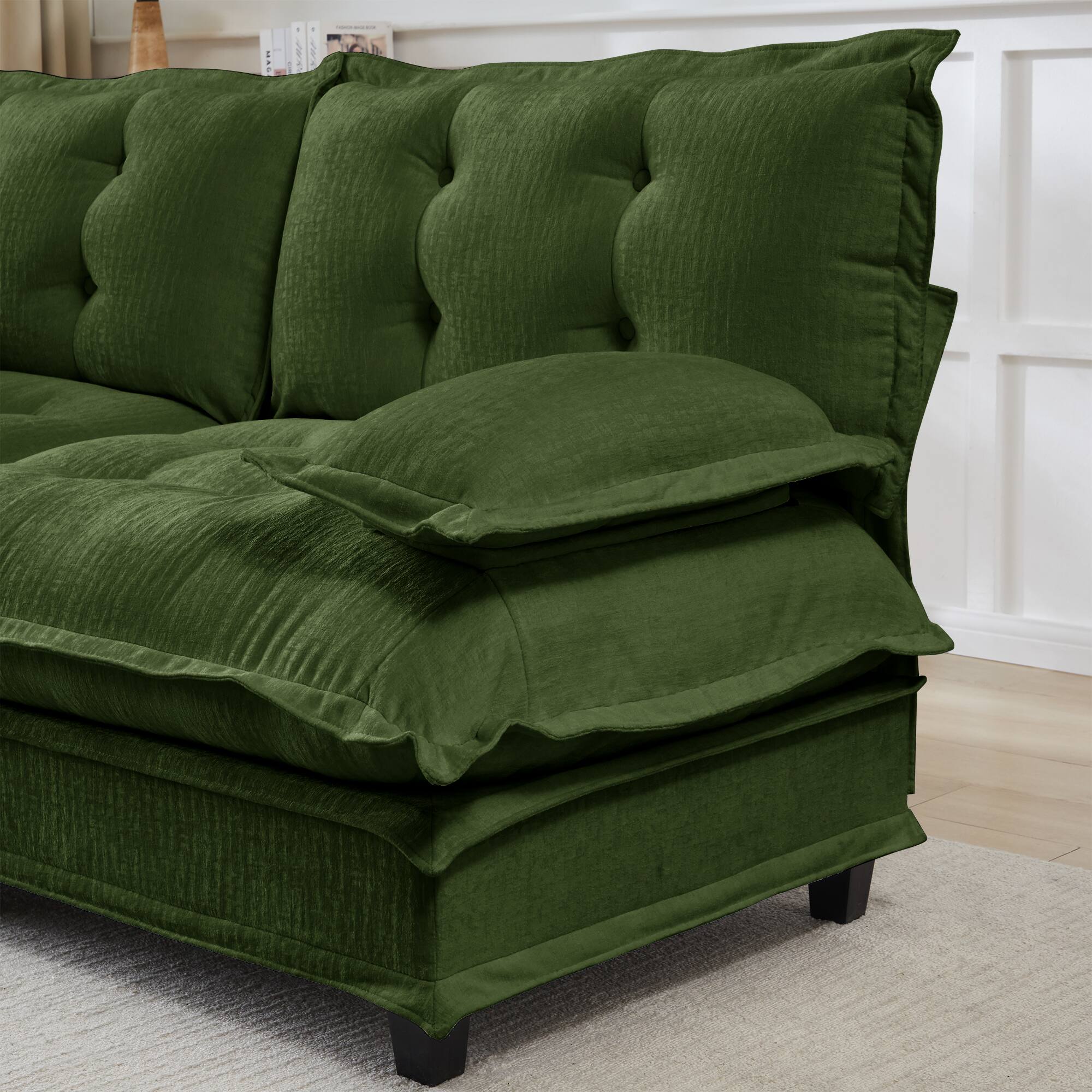 Alt View 5. LOVMOR - 138 inch U Shaped Modular Deep Seat 4 Seat Chenille Sectional Couch Compressed Pack For Bedroom Apartment Cozy - Green.