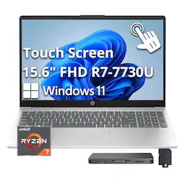 HP - Upgraded - 15.6" FHD Touchscreen Laptop,Ryzen 7 7730U,16GB RAM,256GB SSD+1TB Dock Set,Radeon Graphics,Backlit,Win 11 - Silver