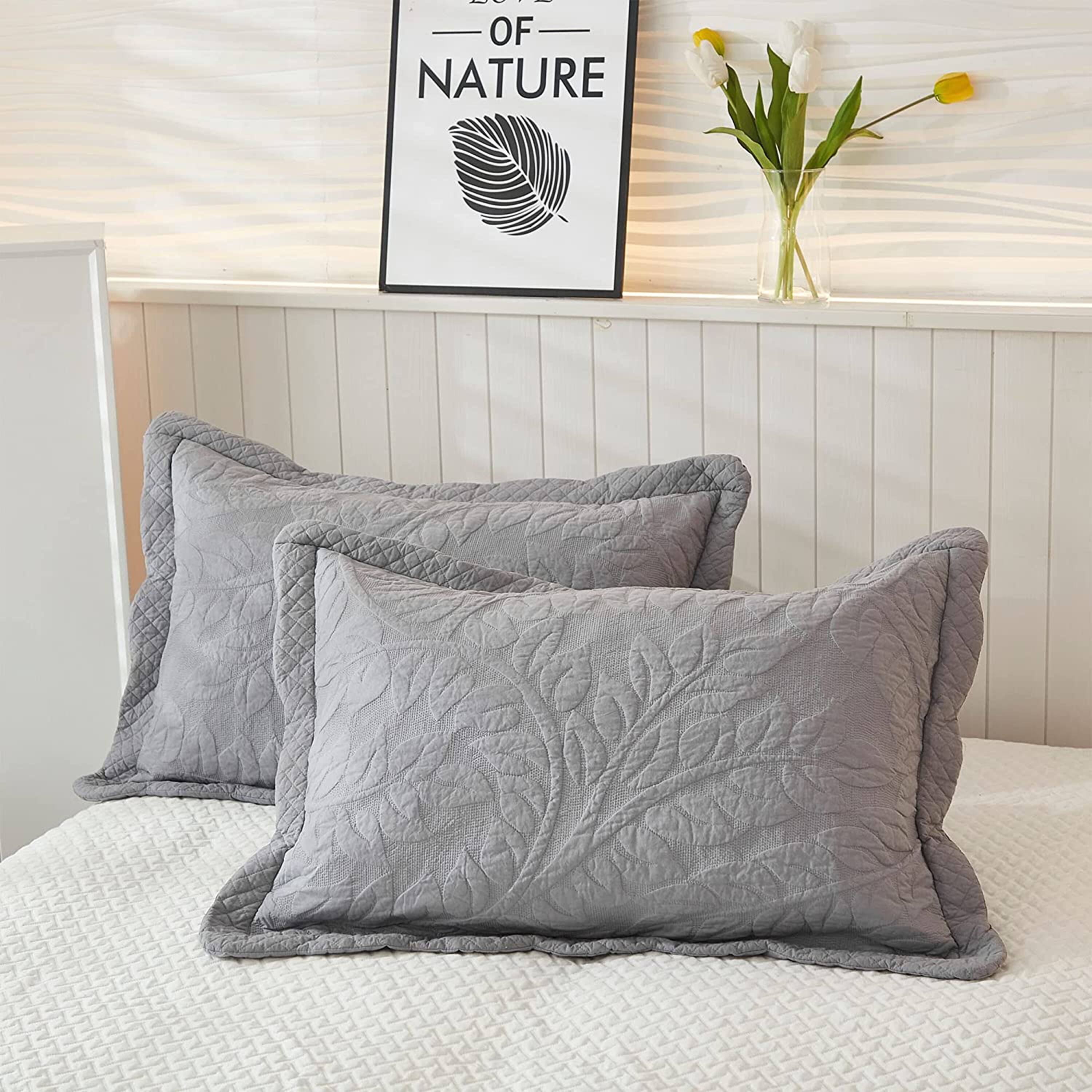 Alt View 1. MarCielo - Marcielo 2/3 Piece 100% Cotton Oversized Bedspread Lightweight Quilt Set - Noble Grey.