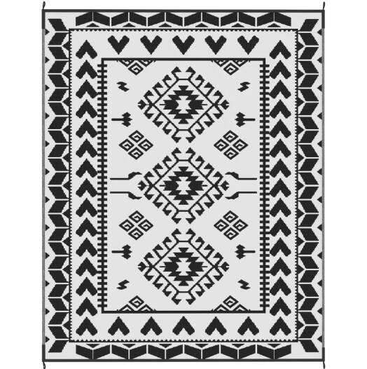 TinyHomie - Patio Rug for Decor Portable Outside Camping Area Carpet Mat Reversible Rug for Indoor and Outdoor - Black and White