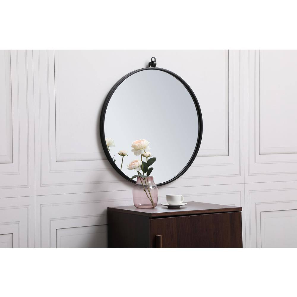 Alt View 1. Elegant Decor - Metal frame round mirror with decorative hook 21 inch in Black - Black.
