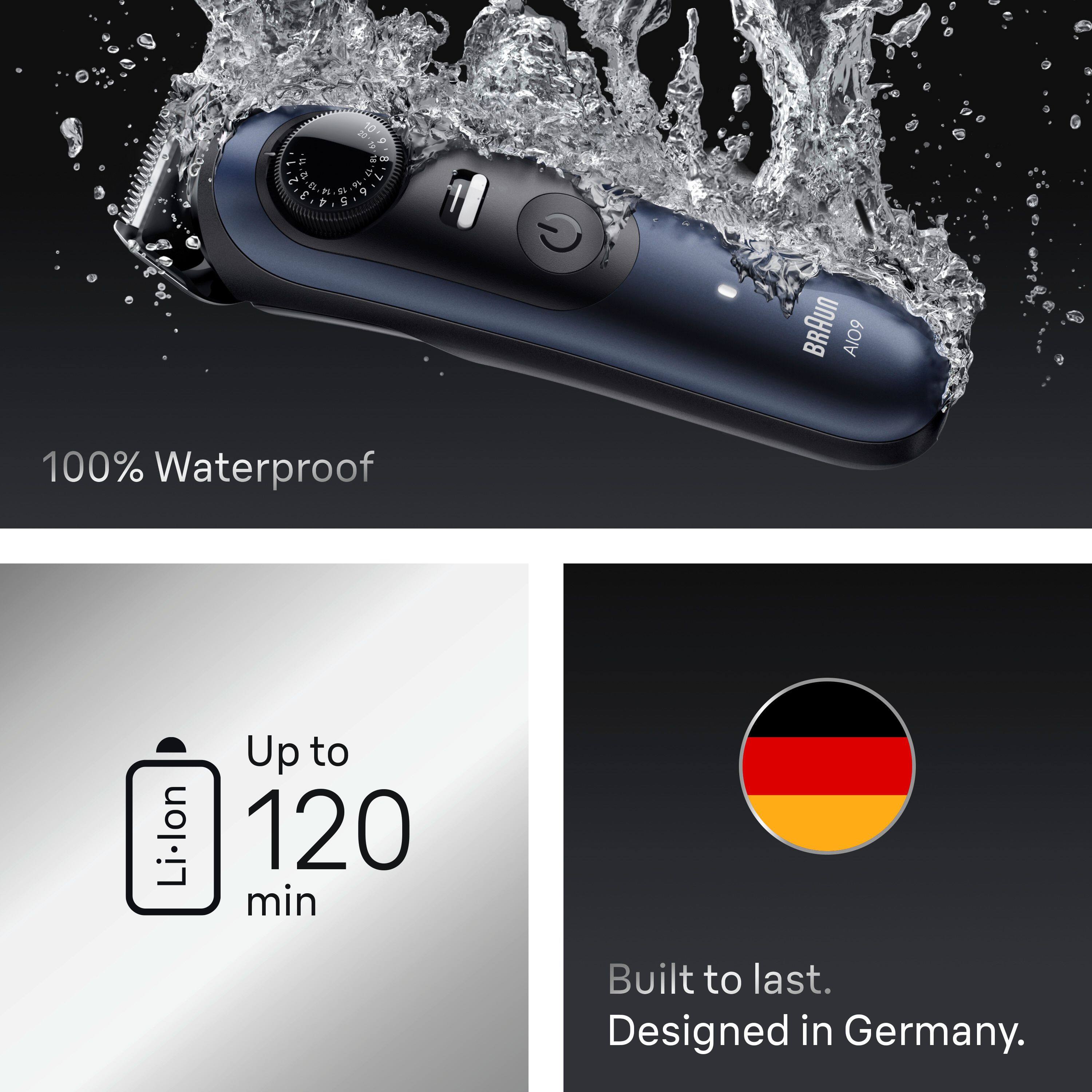 - D n F E P 5 1 20 F & & - d 7 d BRAUN Al09 100% Waterproof Li-lon Up to 120 min Built to last. Designed in Germany.