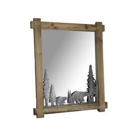 De Leon Collections - 26 Inch Black Bears Wood And Metal Wall Mirror Decorative Forest Bathroom Decor - Brown