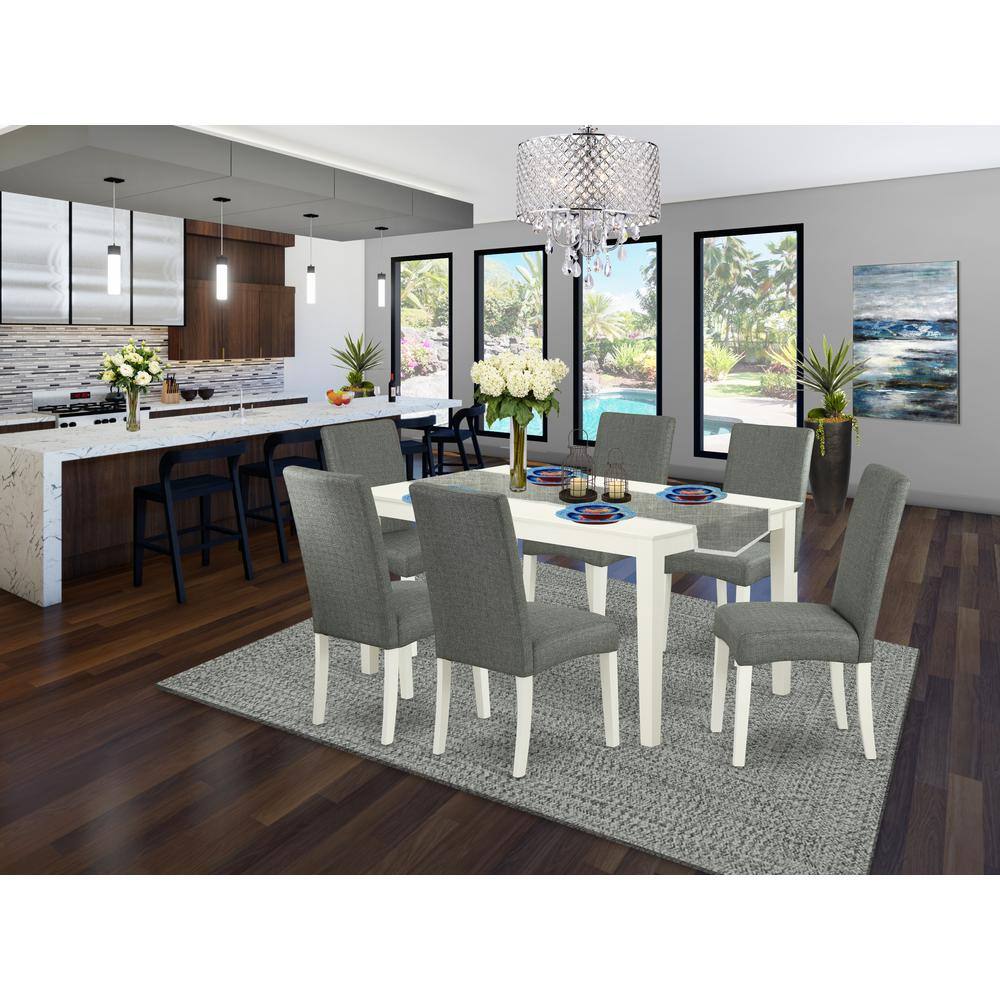 Left. East West Furniture - Dining Room Set Linen White - Brown.