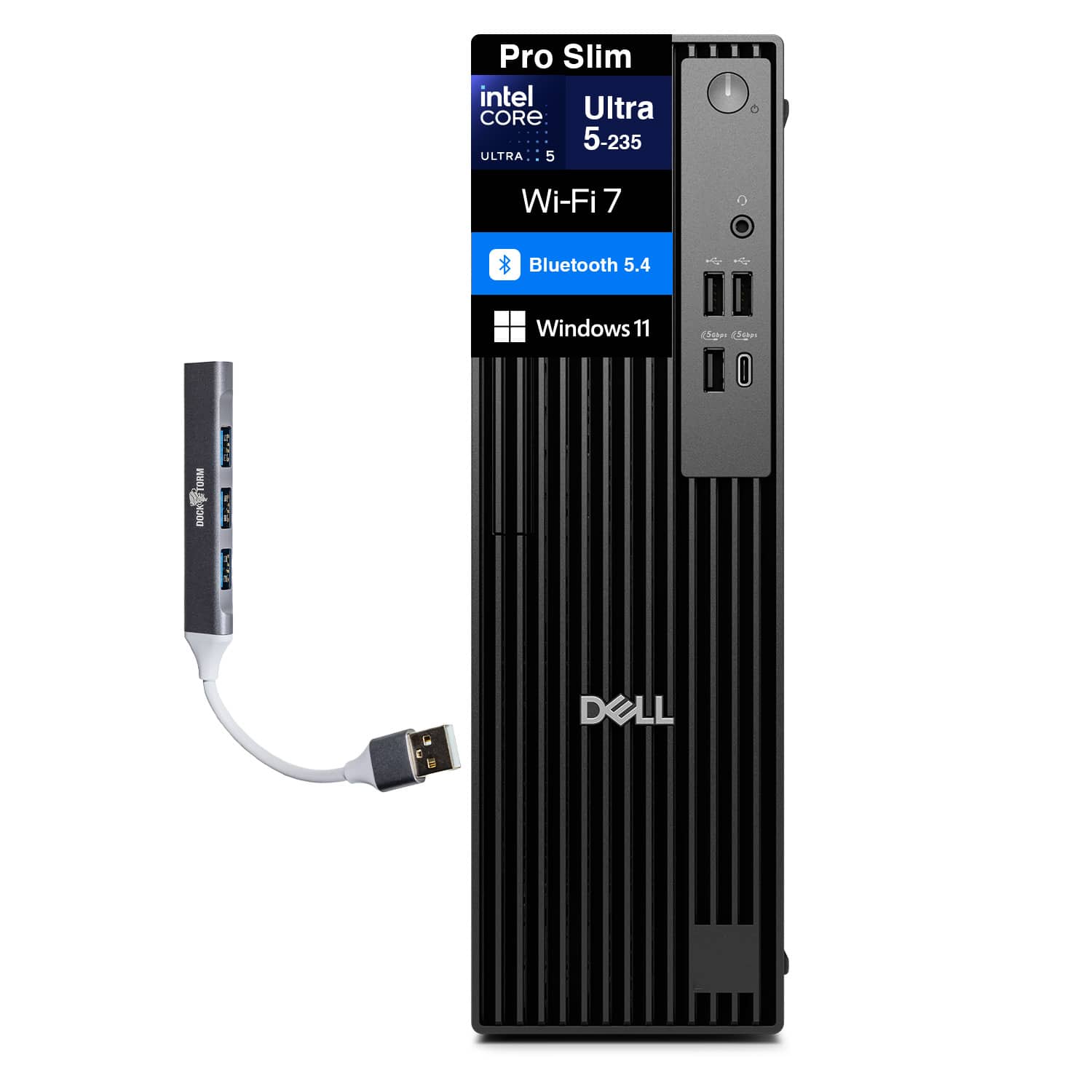 Dell - Pro Slim Mini Desktop (Intel Ultra 5-235, 64GB DDR5, 2TB PCIe SSD, Integrated GPU, Win 11 Pro) w/USB Hub - Black