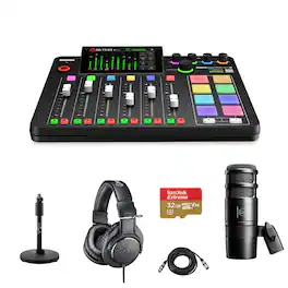 RØDE - Rode RODECaster Pro II Integrated Audio Production Studio Console Bundle with AT2040 Mic, ATH-M20x Headphones, Mic