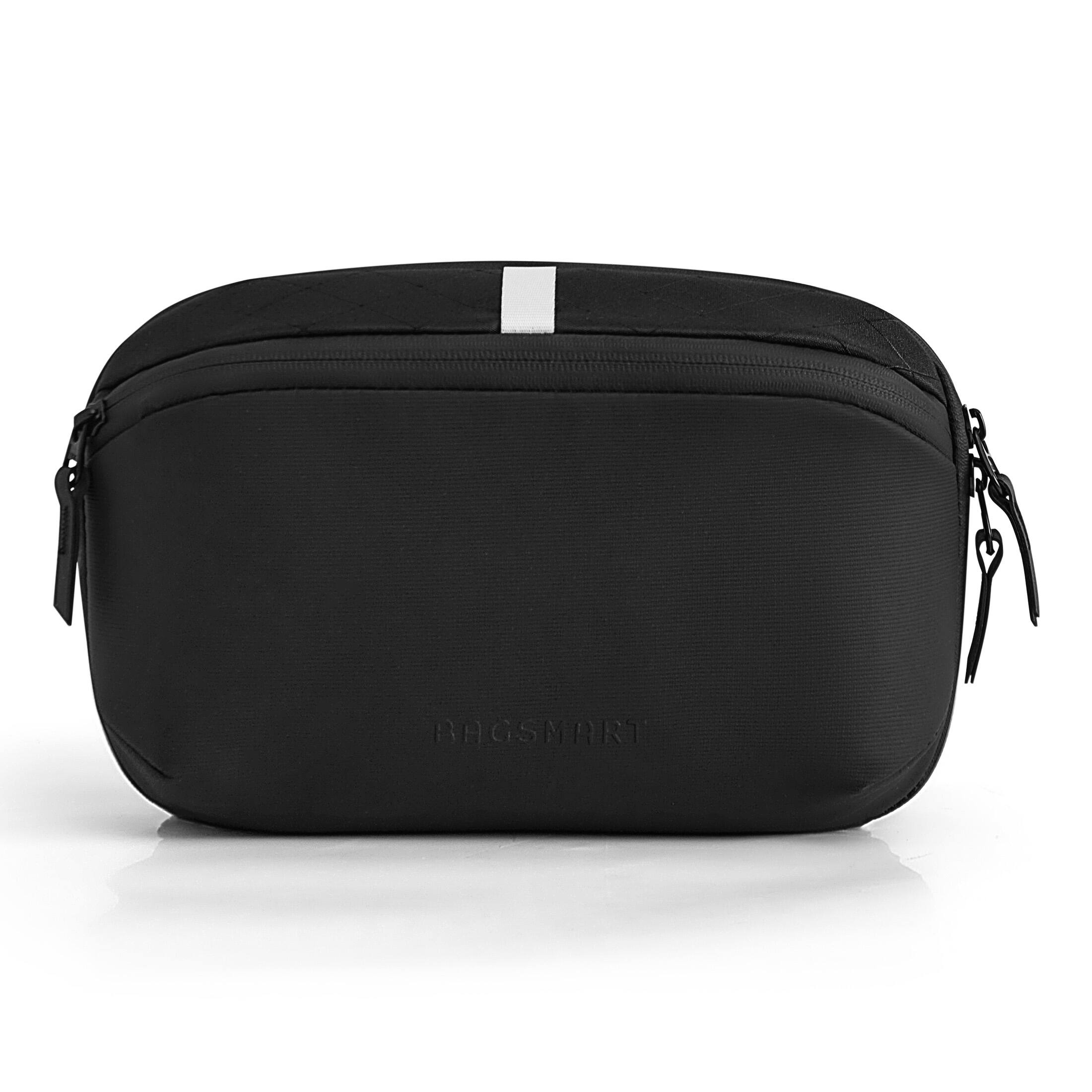 Angle. Bagsmart - Travel Toiletry Bag, Waterproof Hanging Cosmetic Organizer with Wet Pouch, Compact Grooming Kit for Men and Women - Black.