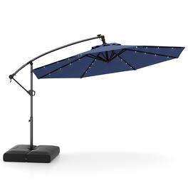 Gymax - 10 FT Solar Offset Hanging Umbrella Patio Cantilever Umbrella w/ 32 LED Lights Outdoor - Navy