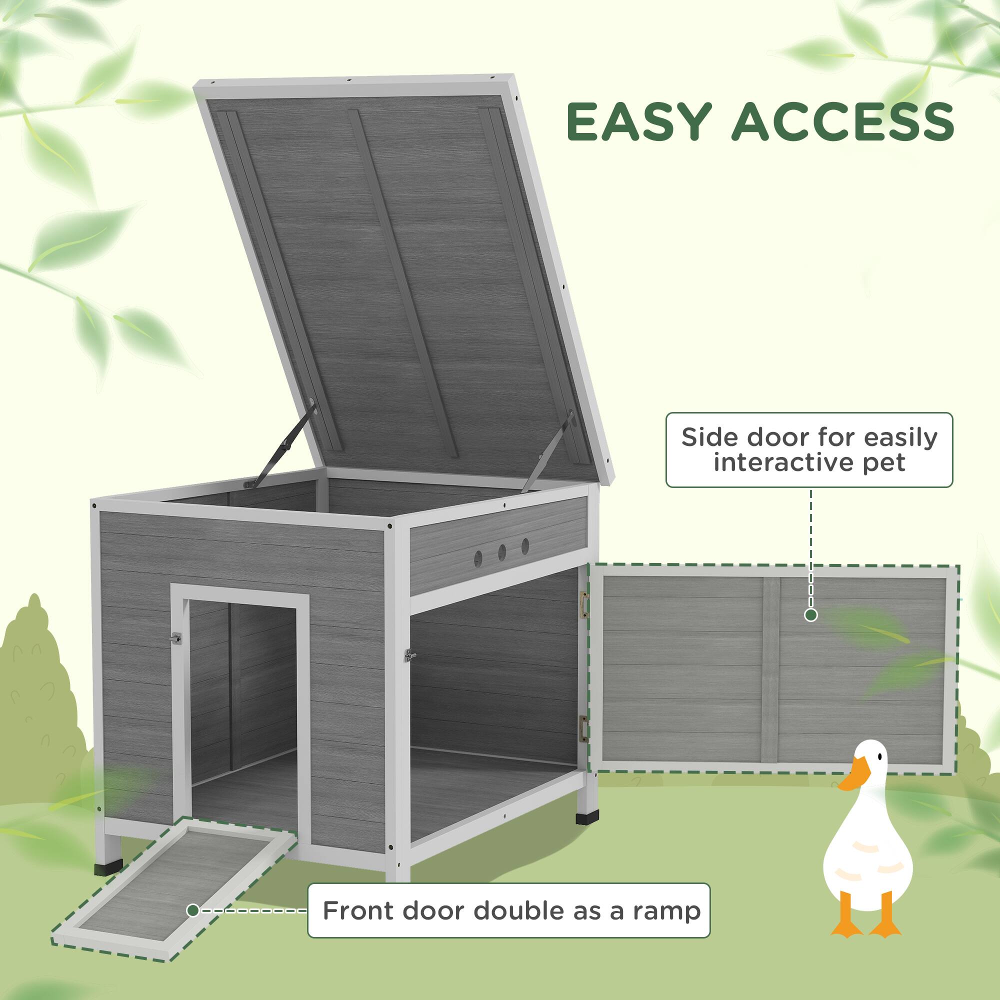 EASY ACCESS

Side door for easily interactive pet

Front door double as a ramp