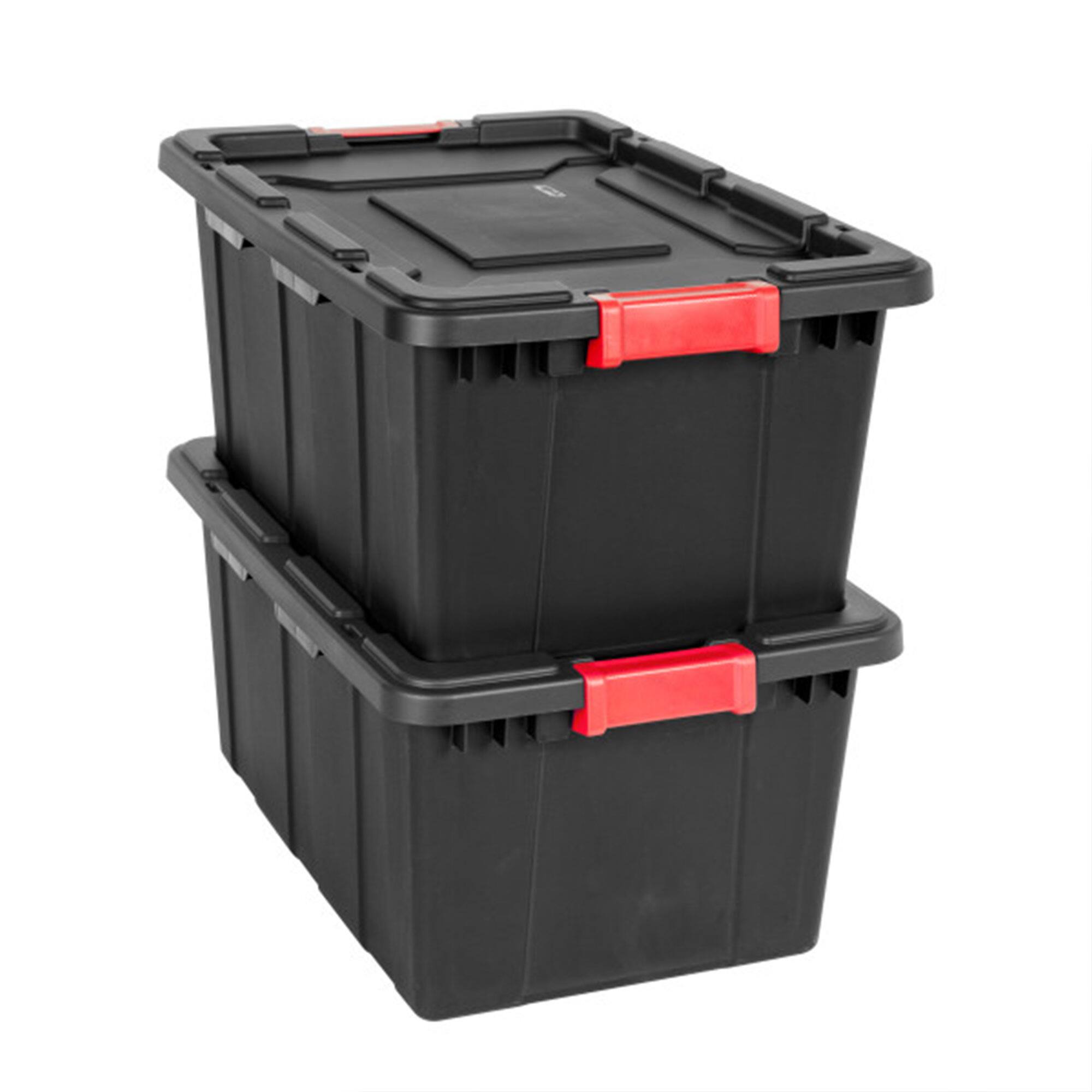 Alt View 8. Sterilite - Sterilite 15 Gal Industrial Tote Stackable Storage Bin with Latching Lid, 6 Pack - Black.