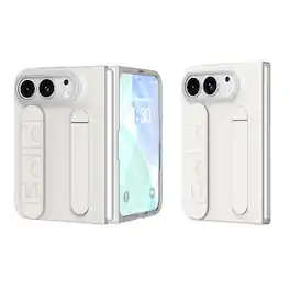 Dteck - Rugged Case for Apple iPhone Duo 2026 Built-in Screen Protector Shockproof Wristband Foldable Kickstand Cover - White