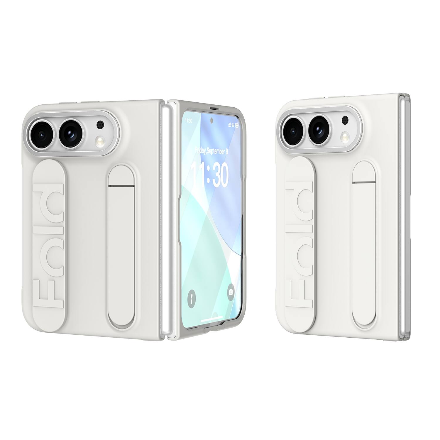 Dteck - Rugged Case for Apple iPhone Duo 2026 Built-in Screen Protector Shockproof Wristband Foldable Kickstand Cover - White